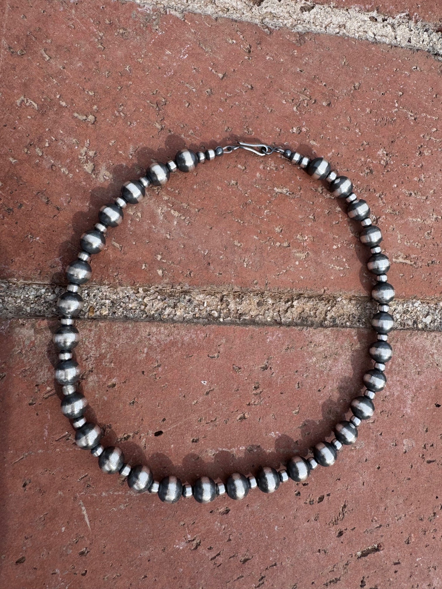 Handcrafted Patterned Sterling Silver Pearl 4-8mm Beaded Necklace