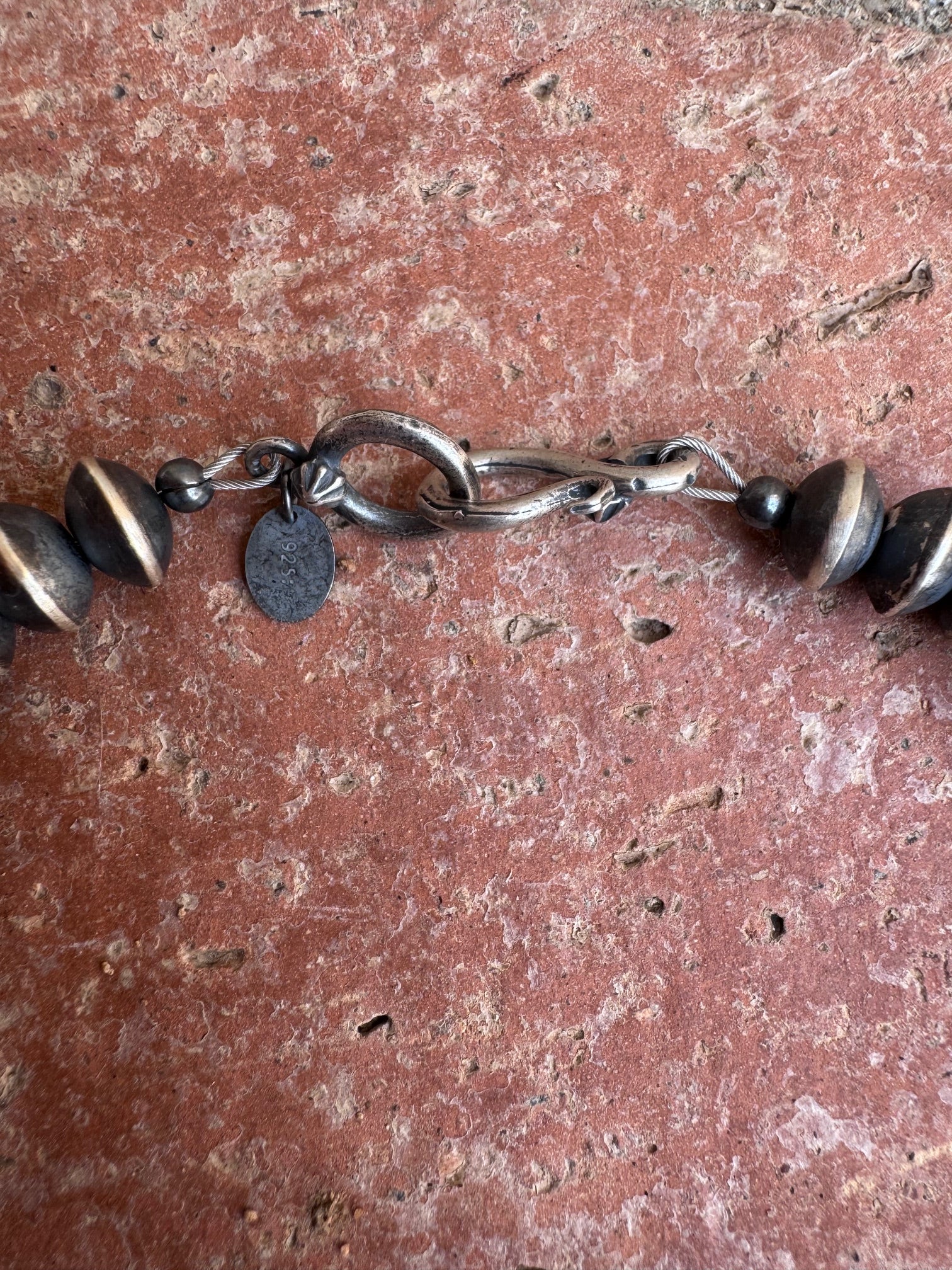 Handcrafted Sterling Silver Barrel Beaded Necklace 22"