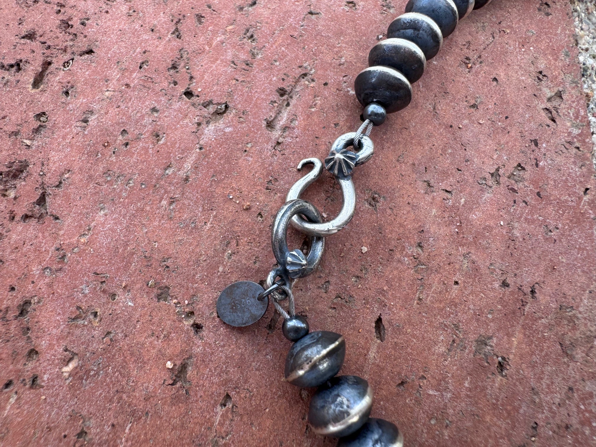 Handcrafted Kingman Turquoise & Sterling Silver Saucer Pearls 6-12mm  Beaded Necklace 22"