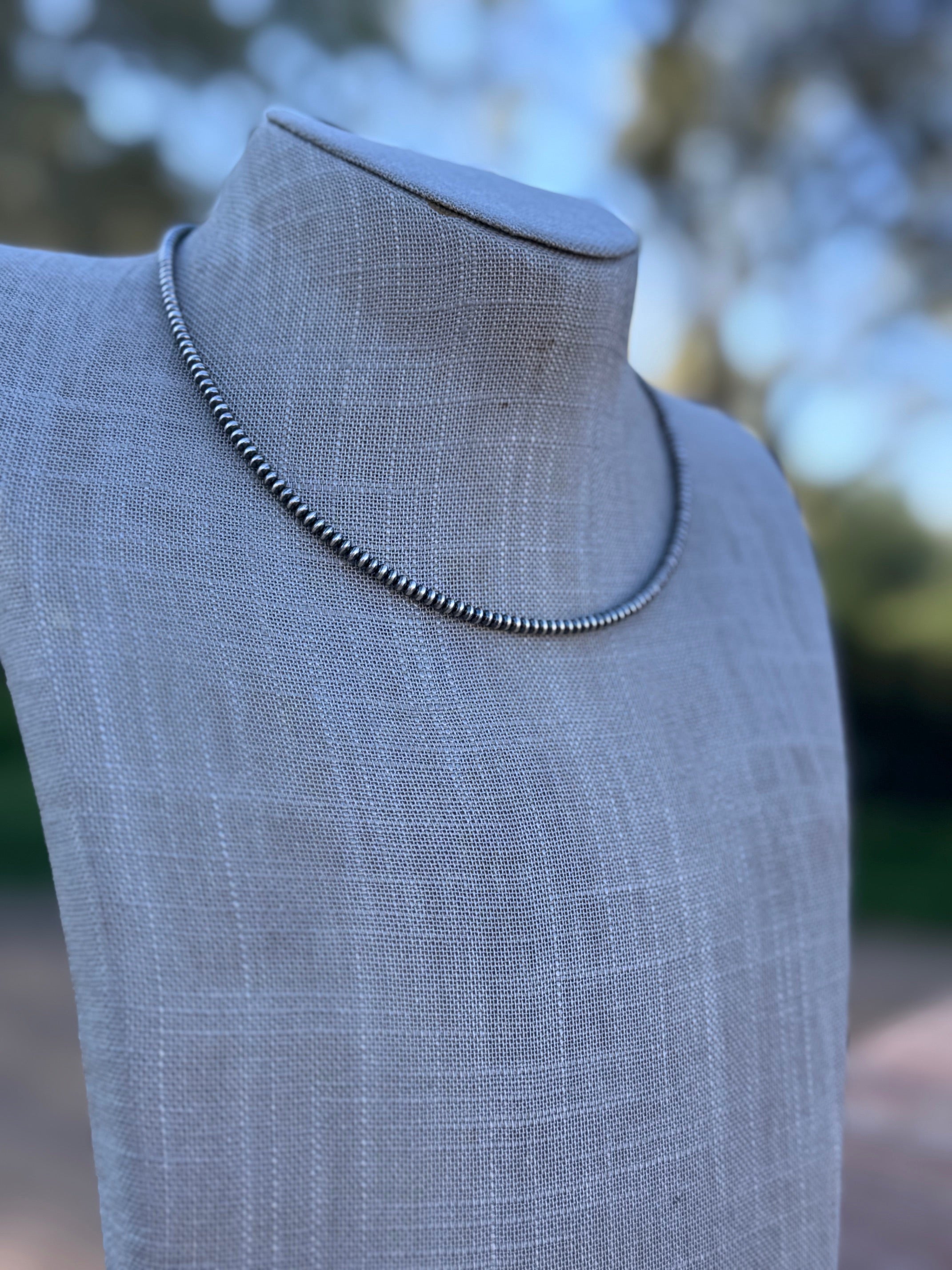 Handmade Sterling Silver 3mm Saucer Beaded Necklace 16"