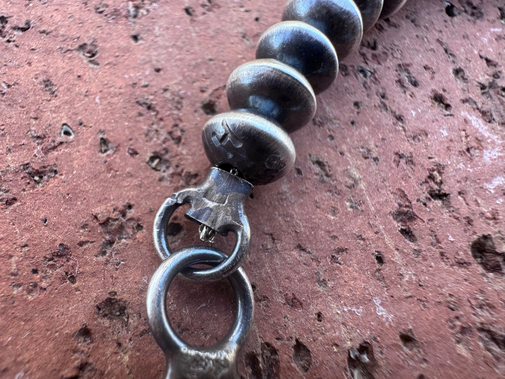 Handcrafted Sterling Silver Barrel & Saucer Beaded Necklace 24"