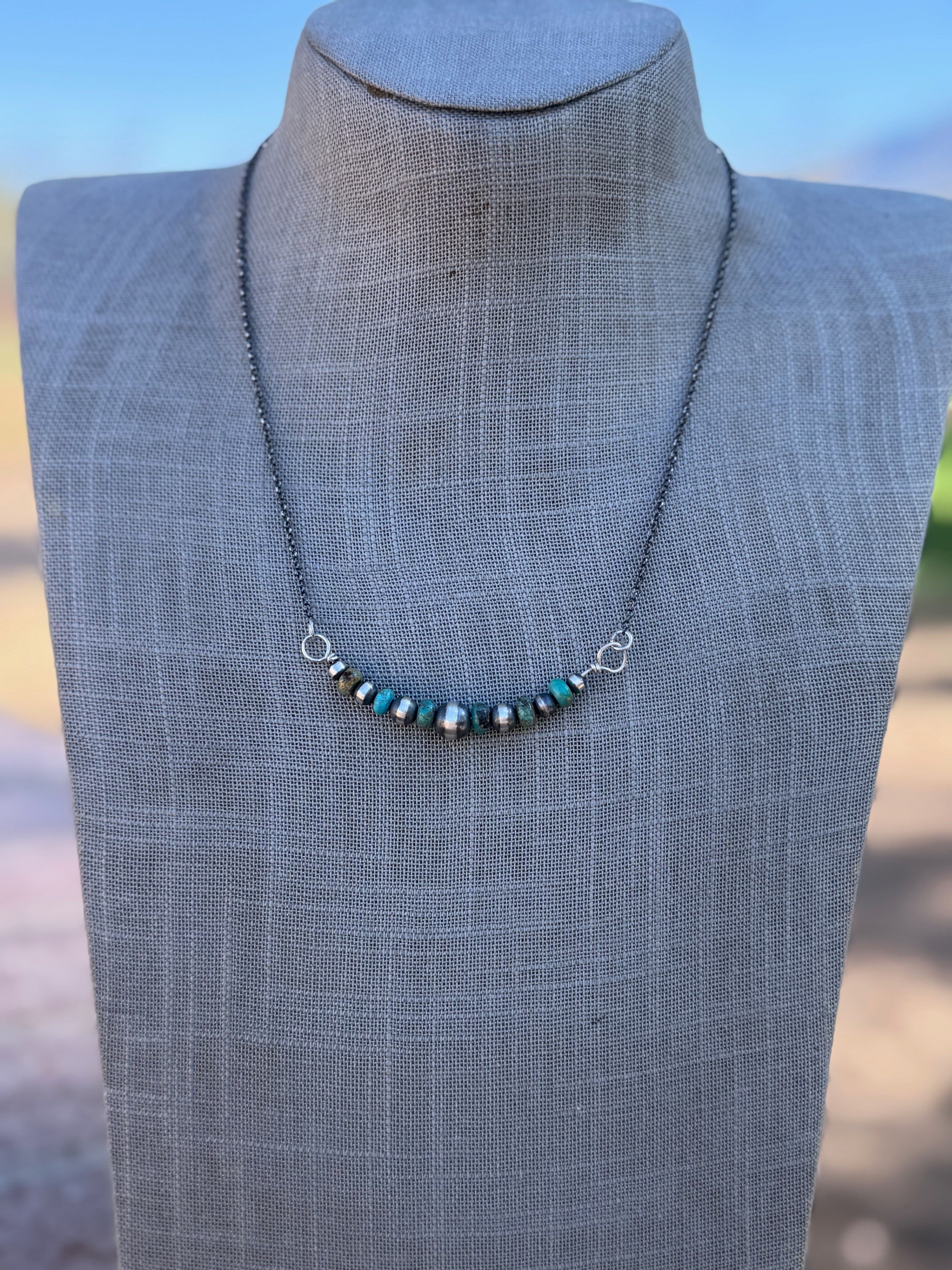 Handcrafted Sterling Silver & Turquoise 4-8mm Beaded Chain Necklace 18