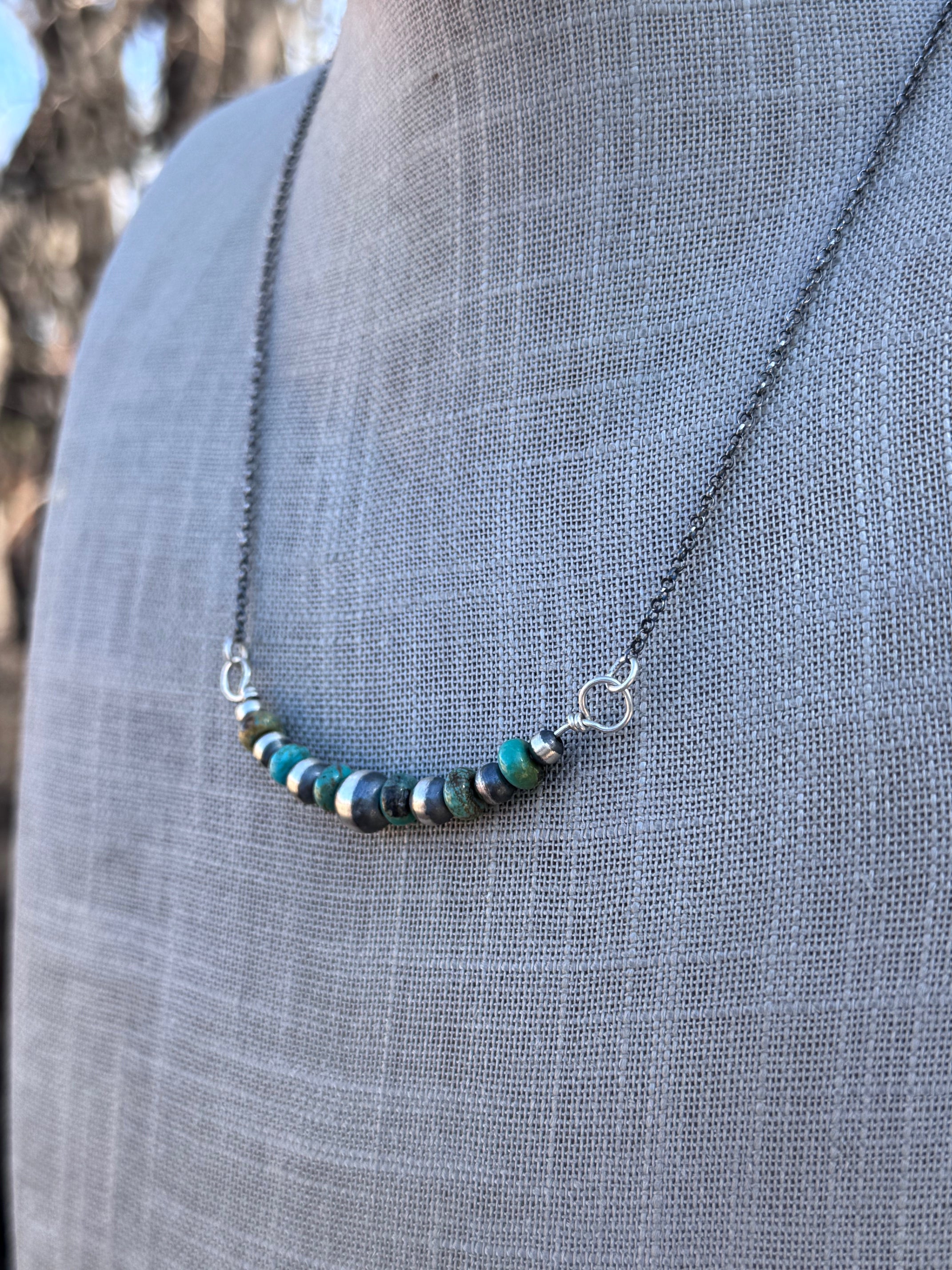 Handcrafted Sterling Silver & Turquoise 4-8mm Beaded Chain Necklace 18"