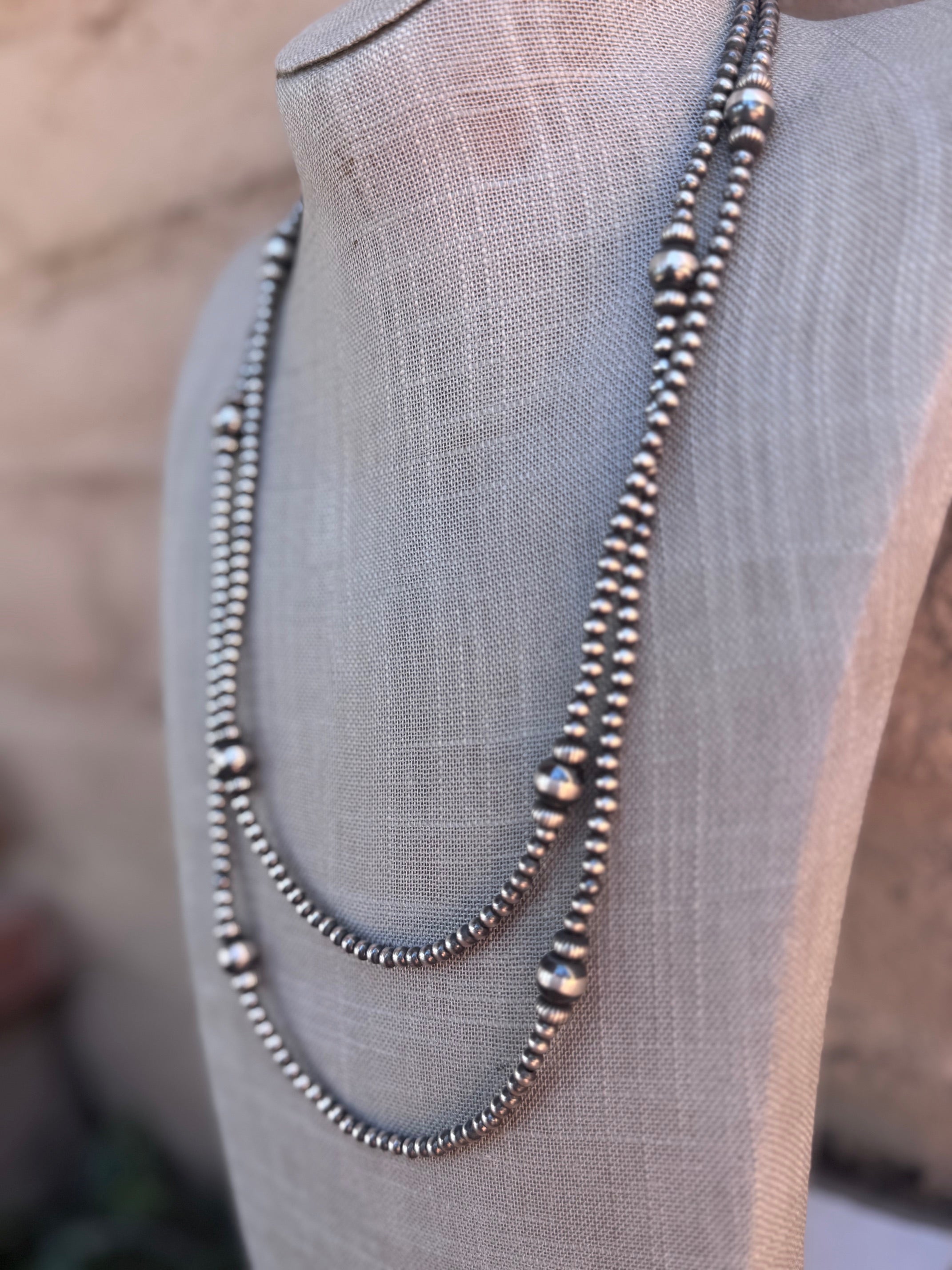 Handcrafted Sterling Silver Pearl 4-8mm Beaded Necklace 48"