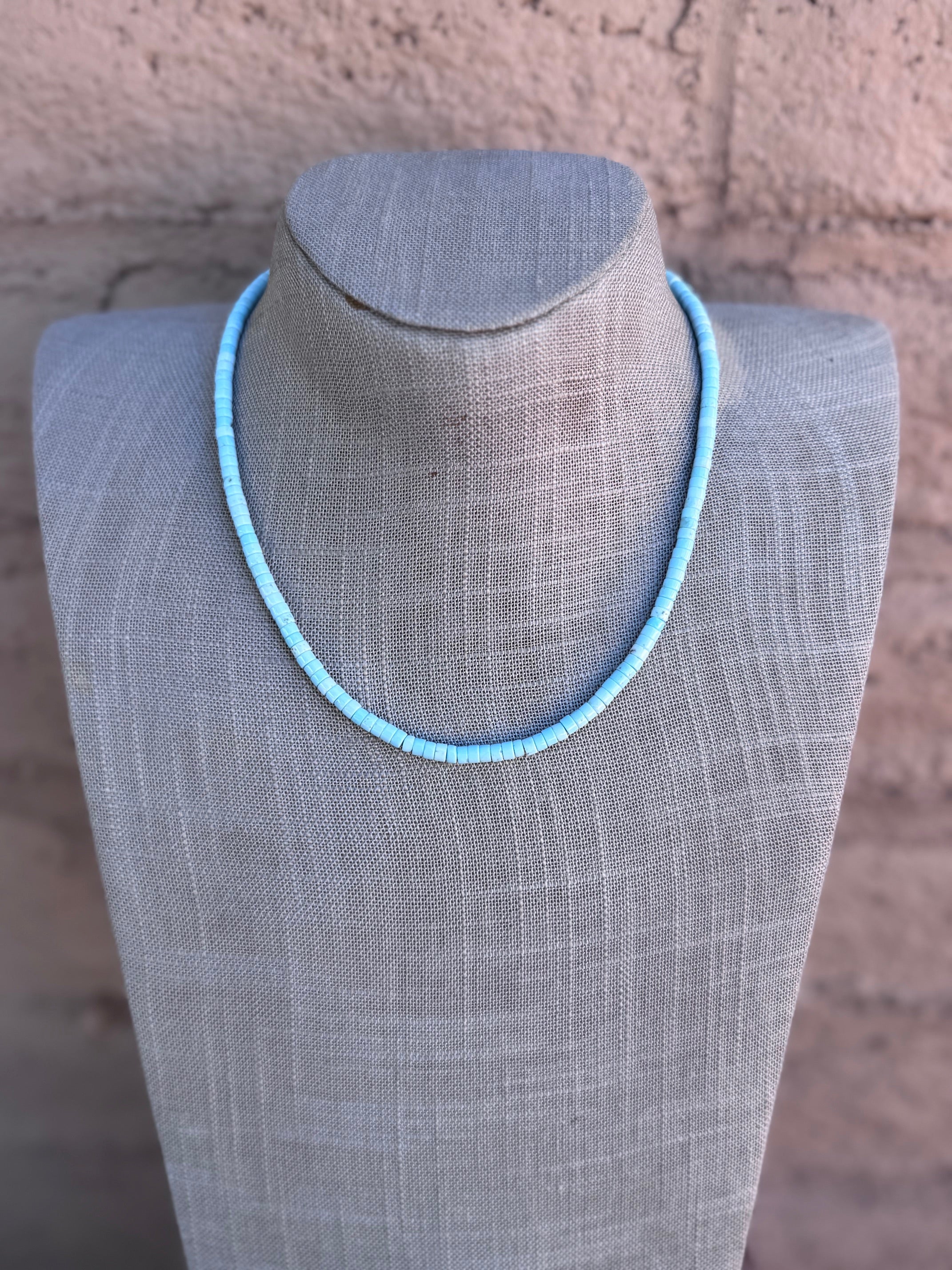 Handcrafted Sterling Silver & Dry Creek Turquoise Beaded Necklace 17"