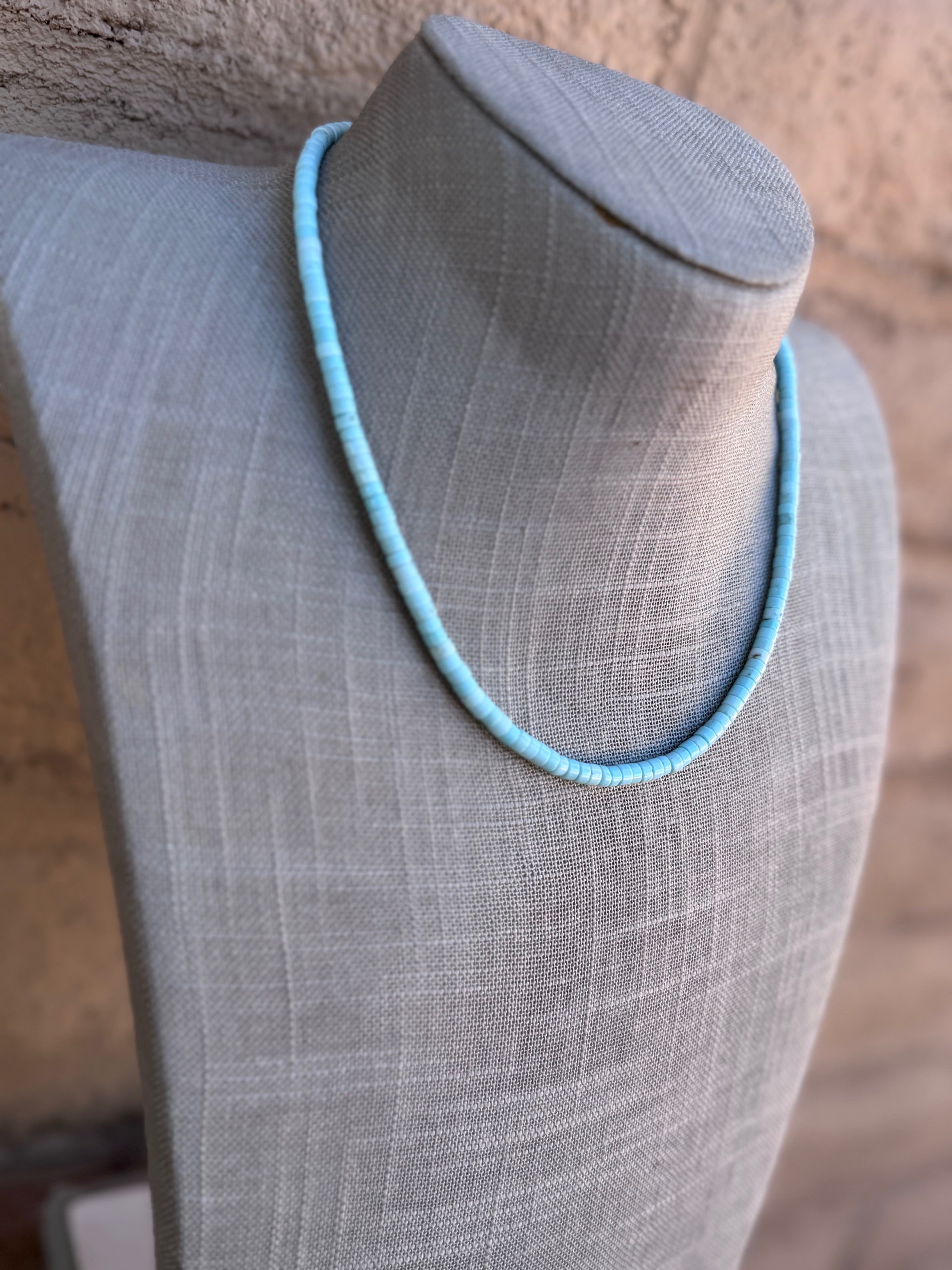 Handcrafted Sterling Silver & Dry Creek Turquoise Beaded Necklace 17"