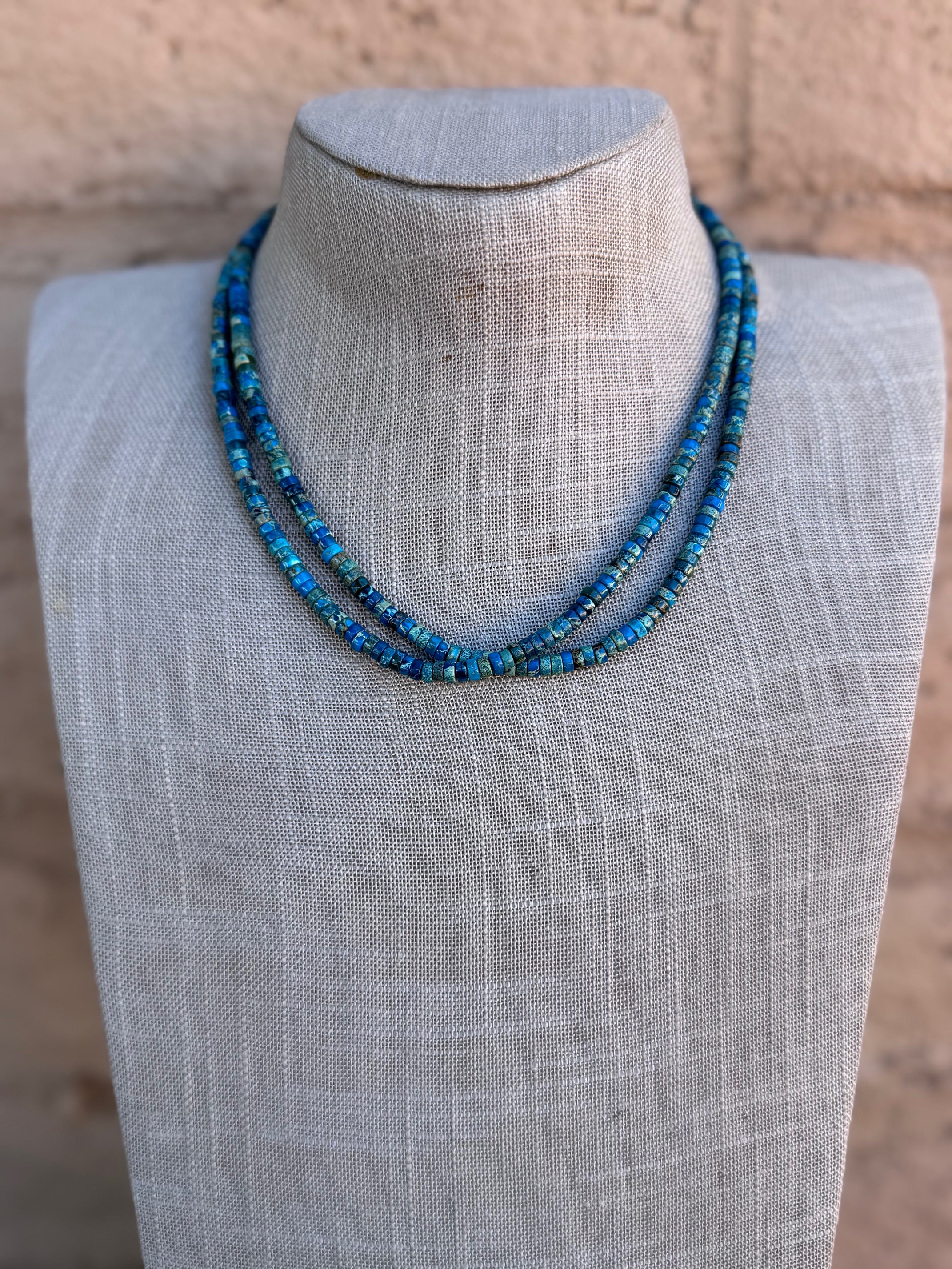 Handcrafted Sterling Silver & Rolled Calsilica Beaded Necklace 17"