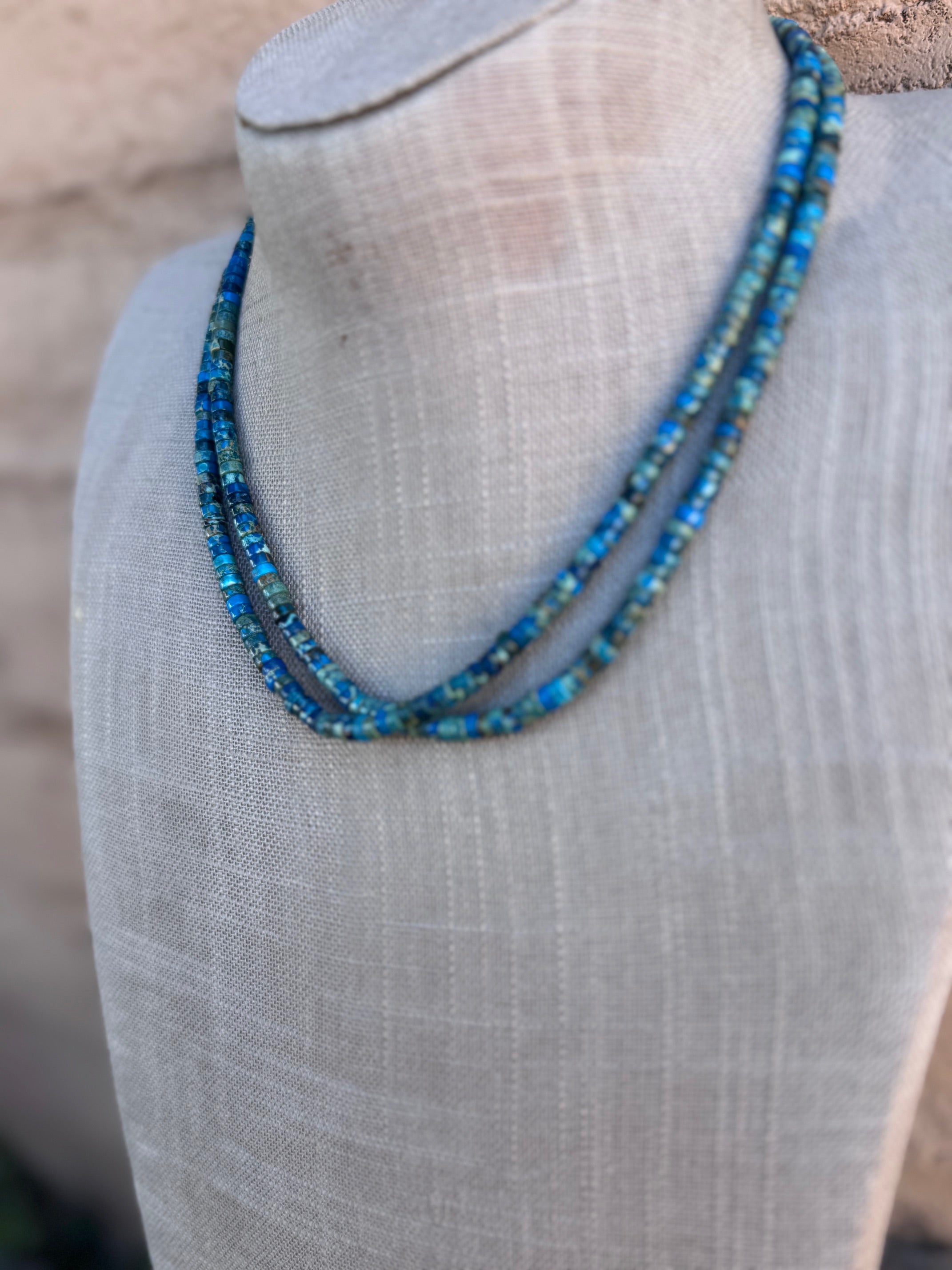 Handcrafted Sterling Silver & Rolled Calsilica Beaded Necklace 17"