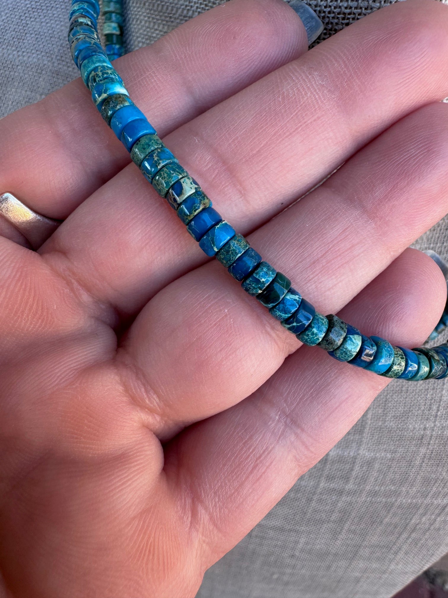 Handcrafted Sterling Silver & Rolled Calsilica Beaded Necklace 17"