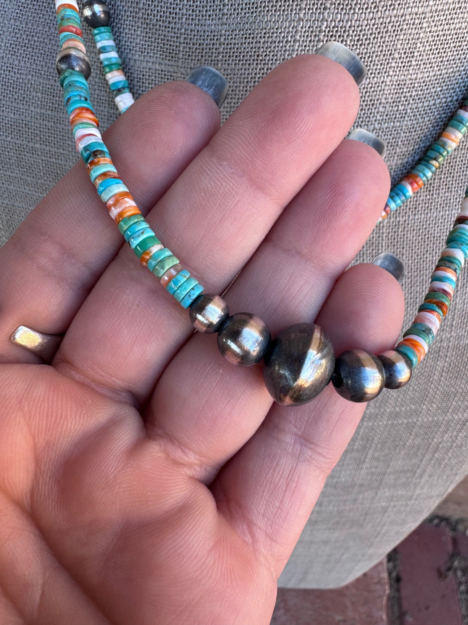 Handcrafted Turquoise, Spiny & Sterling Silver Beaded Necklace
