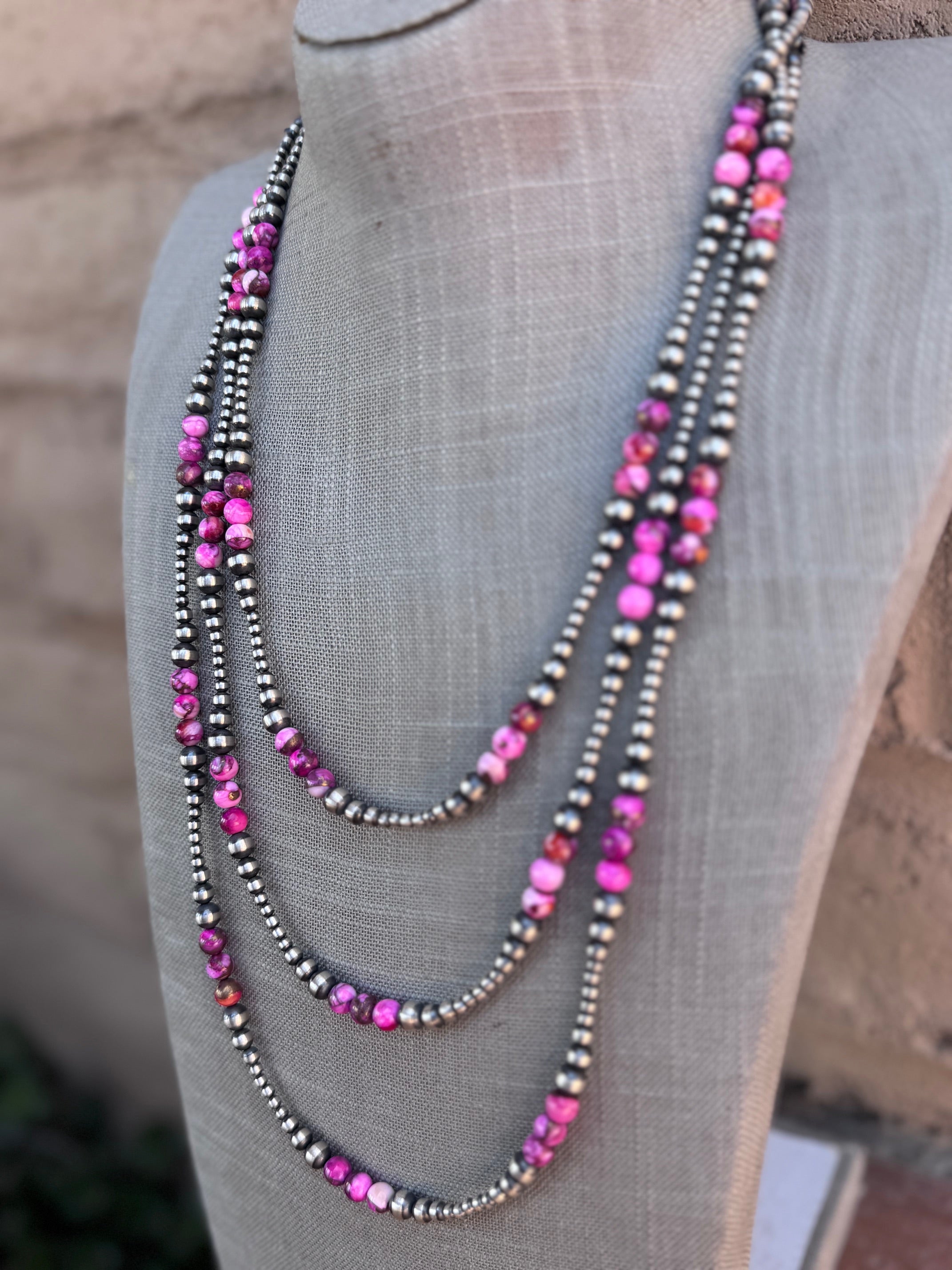 Handcrafted Sterling Silver & Pink Dream 3-6mm Beaded Necklace