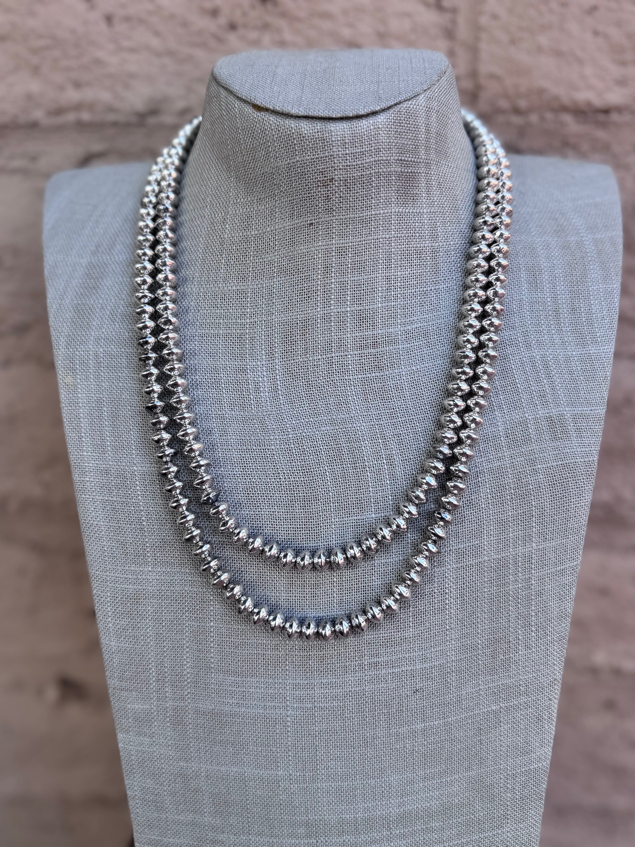 Handmade Sterling Silver Stamped 8mm Beaded Necklace