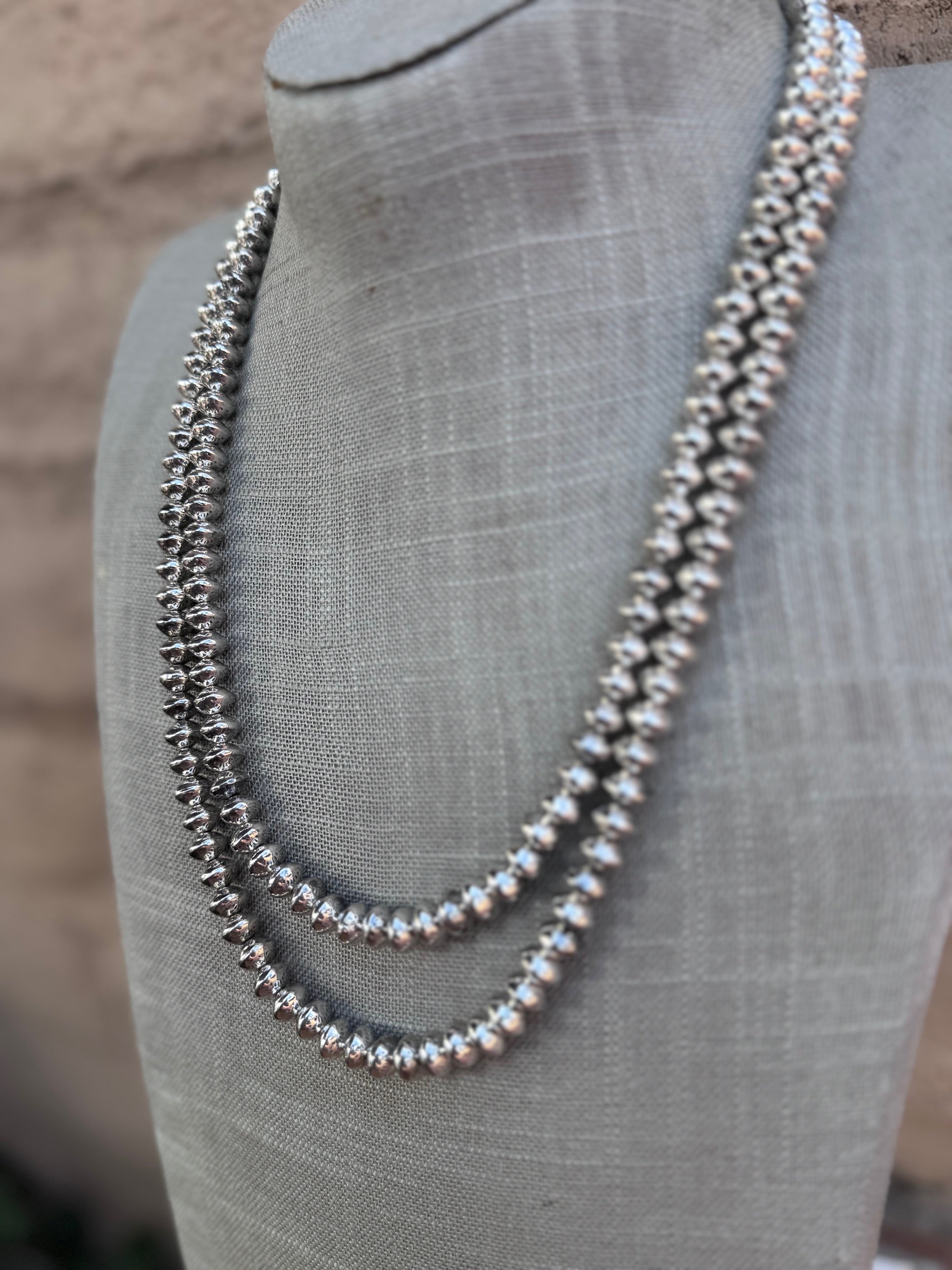 Handmade Sterling Silver Stamped 8mm Beaded Necklace