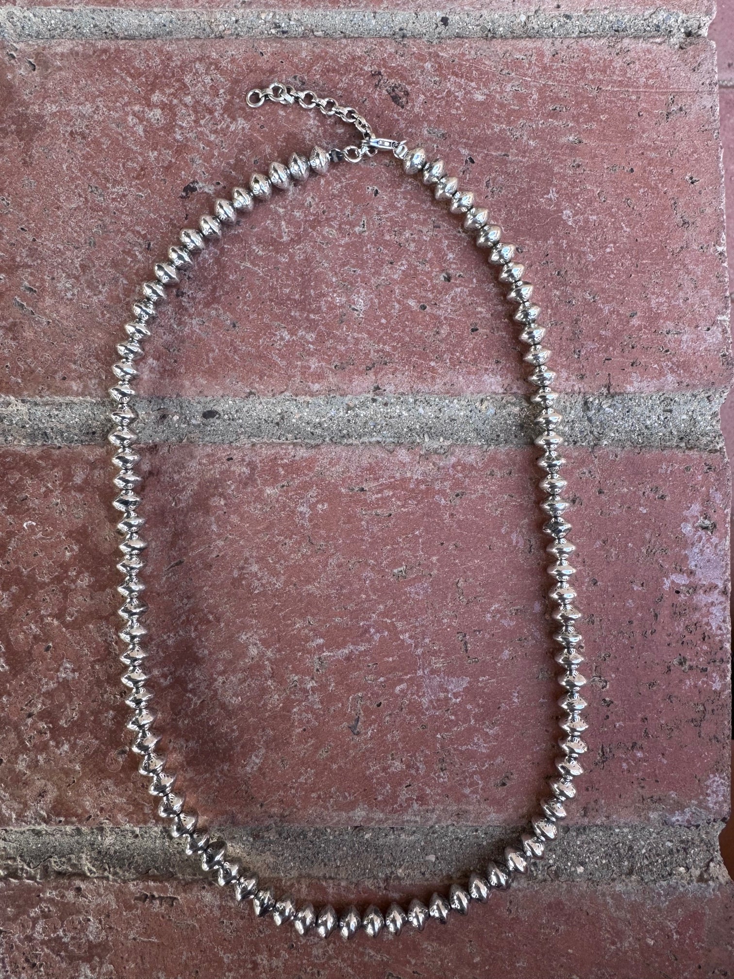 Handmade Sterling Silver Stamped 8mm Beaded Necklace