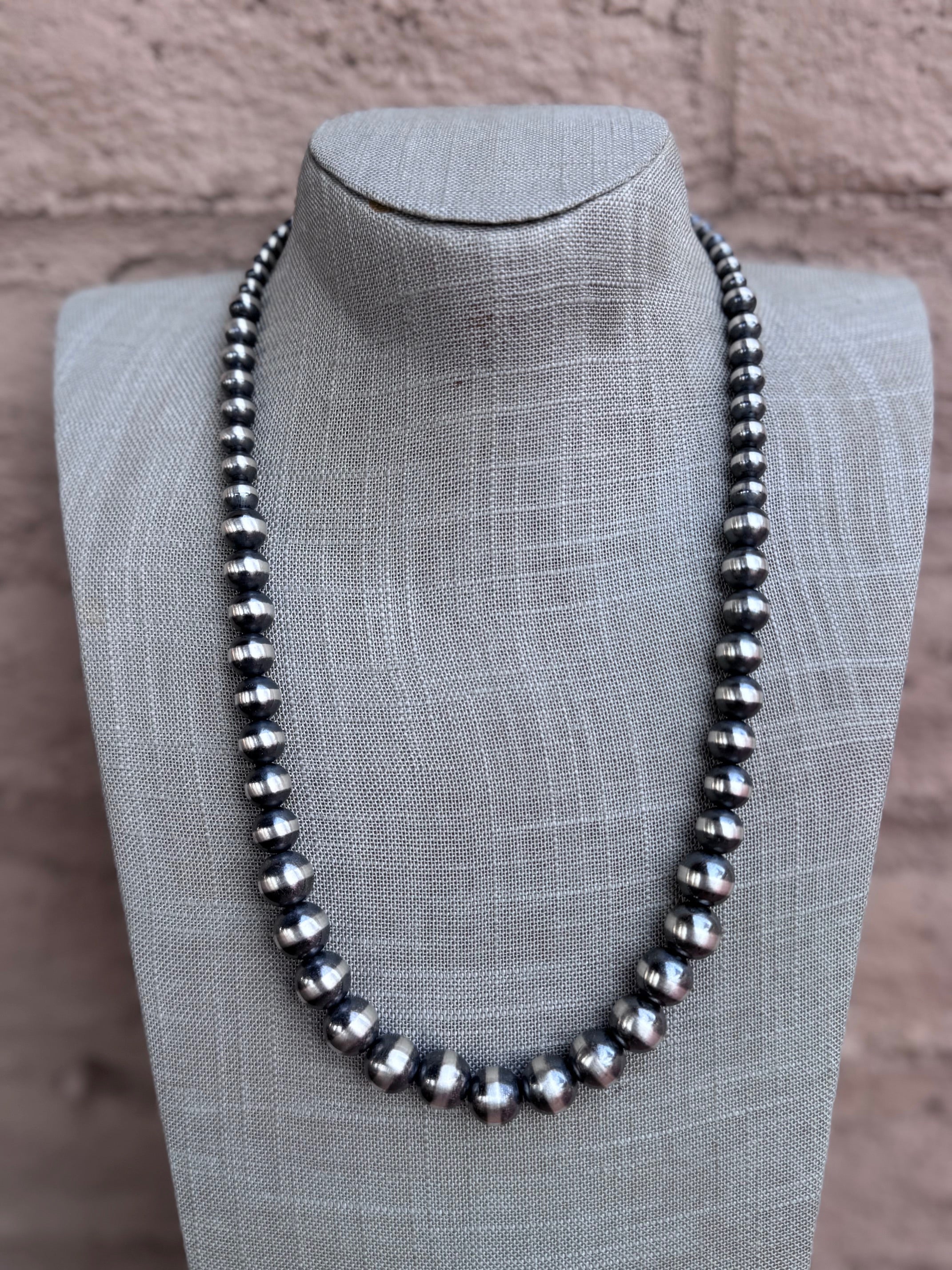 Handcrafted Graduated Sterling Silver Pearl 6-12mm Beaded Necklace