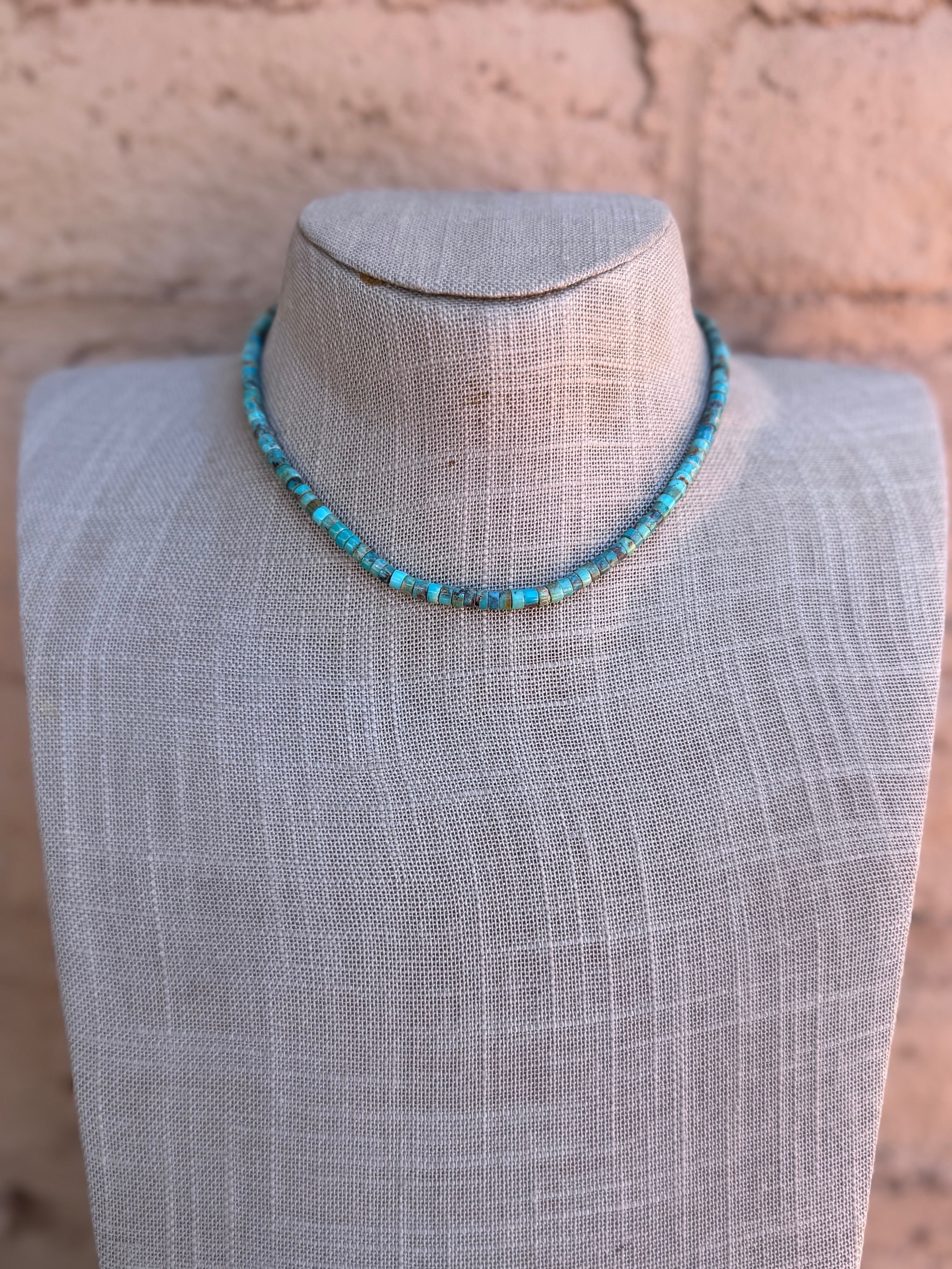 Handcrafted Sterling Silver & Rolled Kingman Turquoise Beaded Necklace 14"