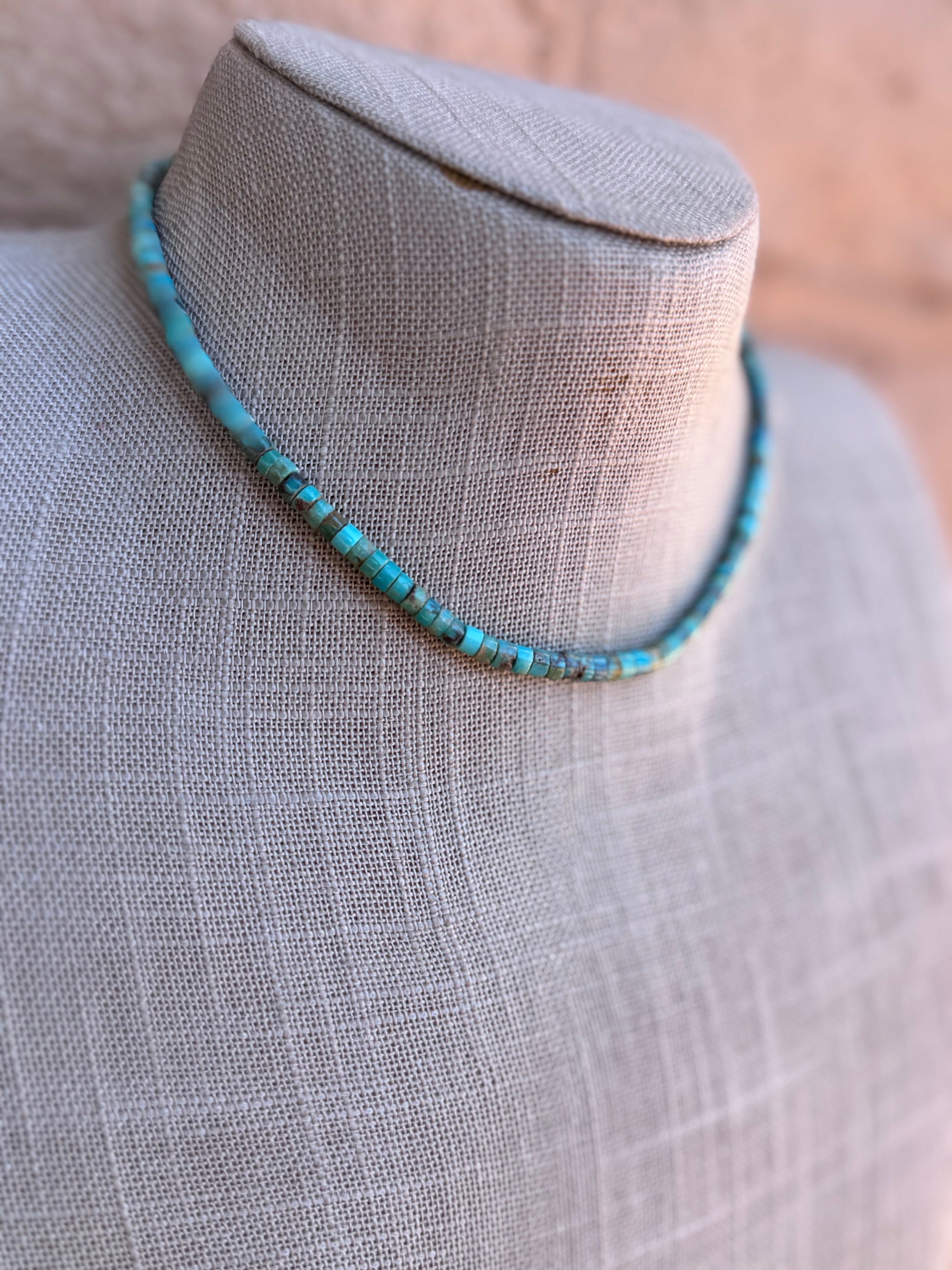 Handcrafted Sterling Silver & Rolled Kingman Turquoise Beaded Necklace 14"