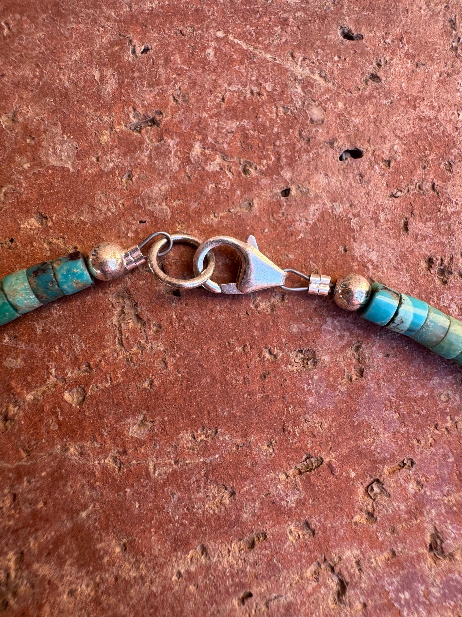 Handcrafted Sterling Silver & Rolled Kingman Turquoise Beaded Necklace 14"