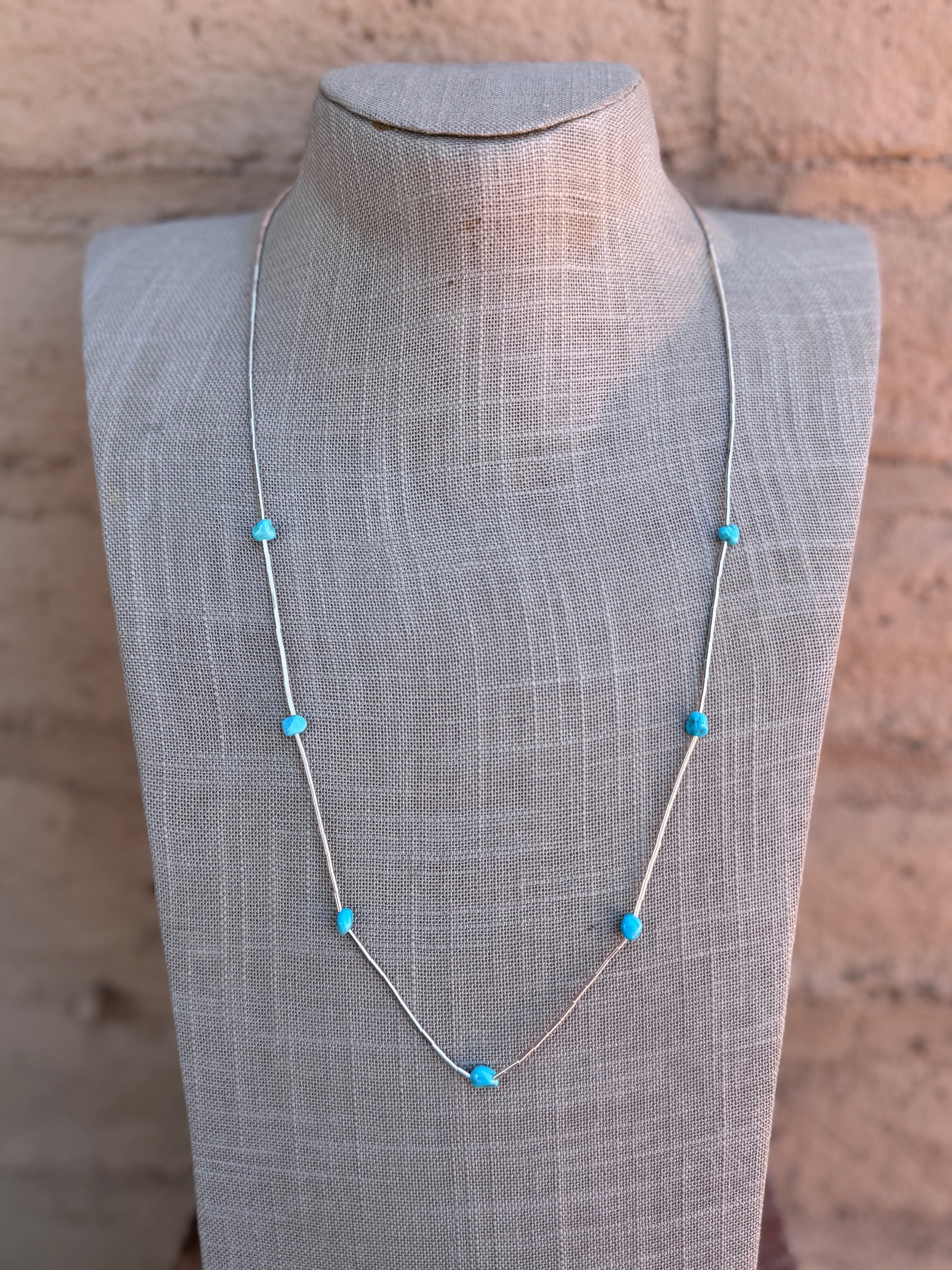 Handmade Kingman Turquoise & Liquid Silver Sterling Silver Necklace 26"