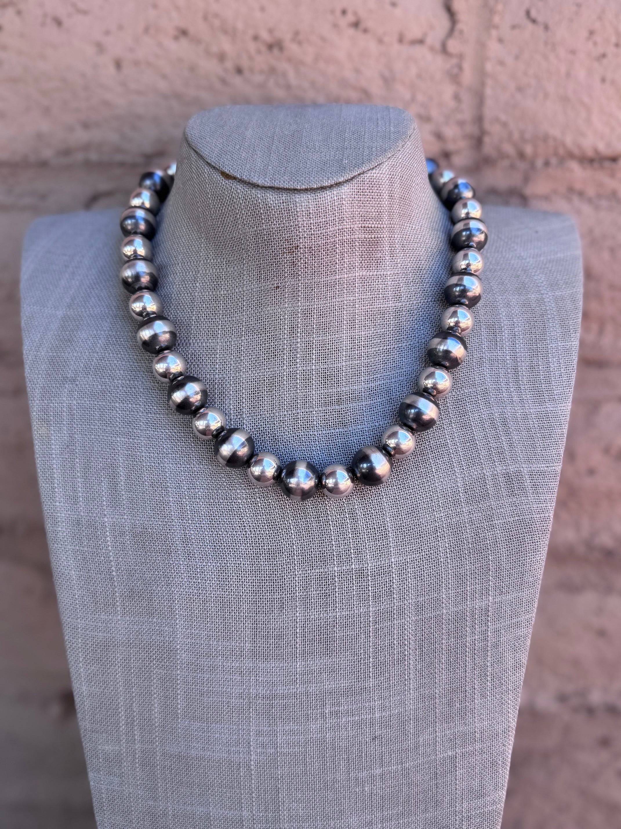 Handcrafted Sterling Silver Pearl 10-12mm Beaded Necklace 18"