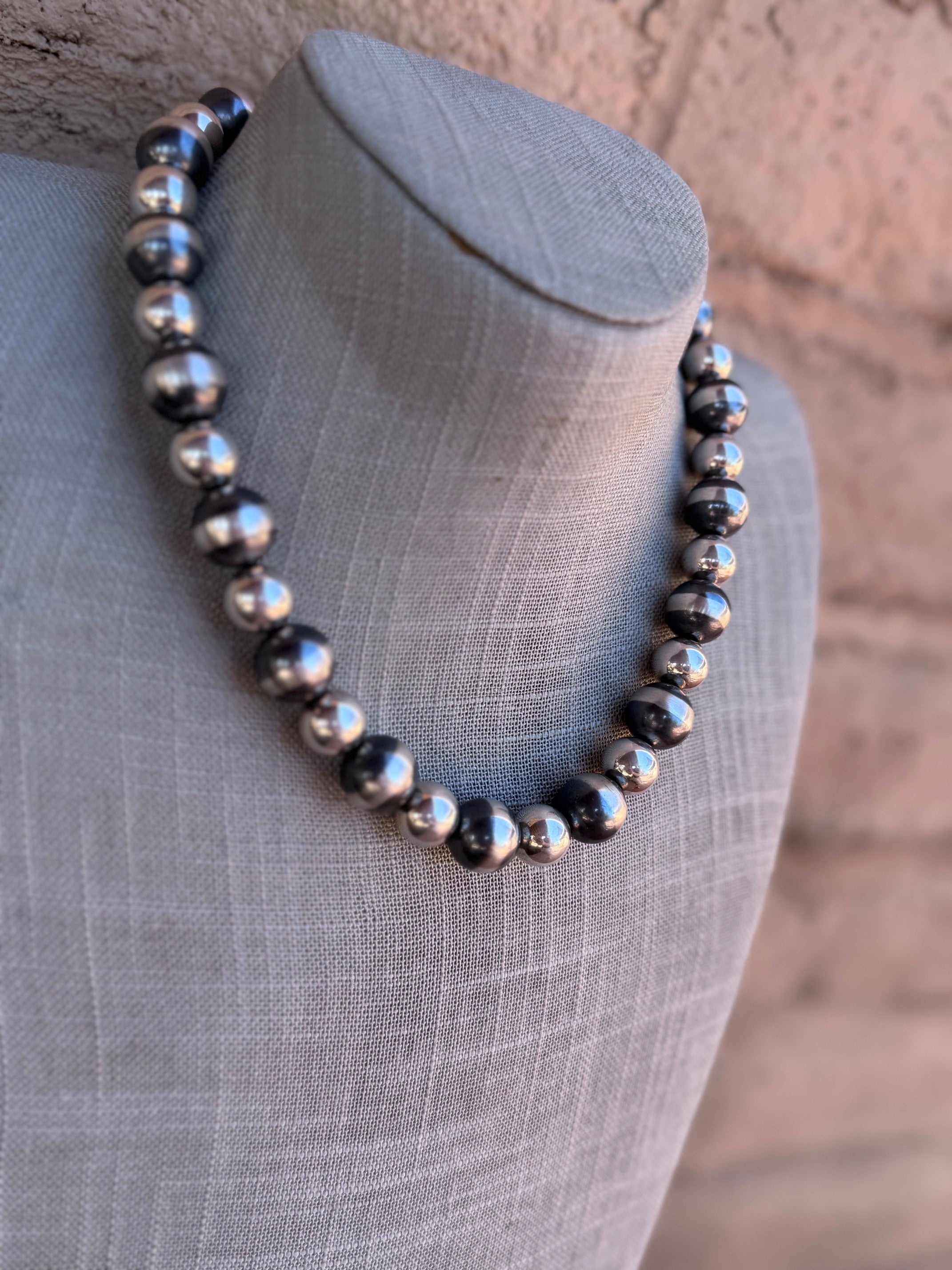 Handcrafted Sterling Silver Pearl 10-12mm Beaded Necklace 18"