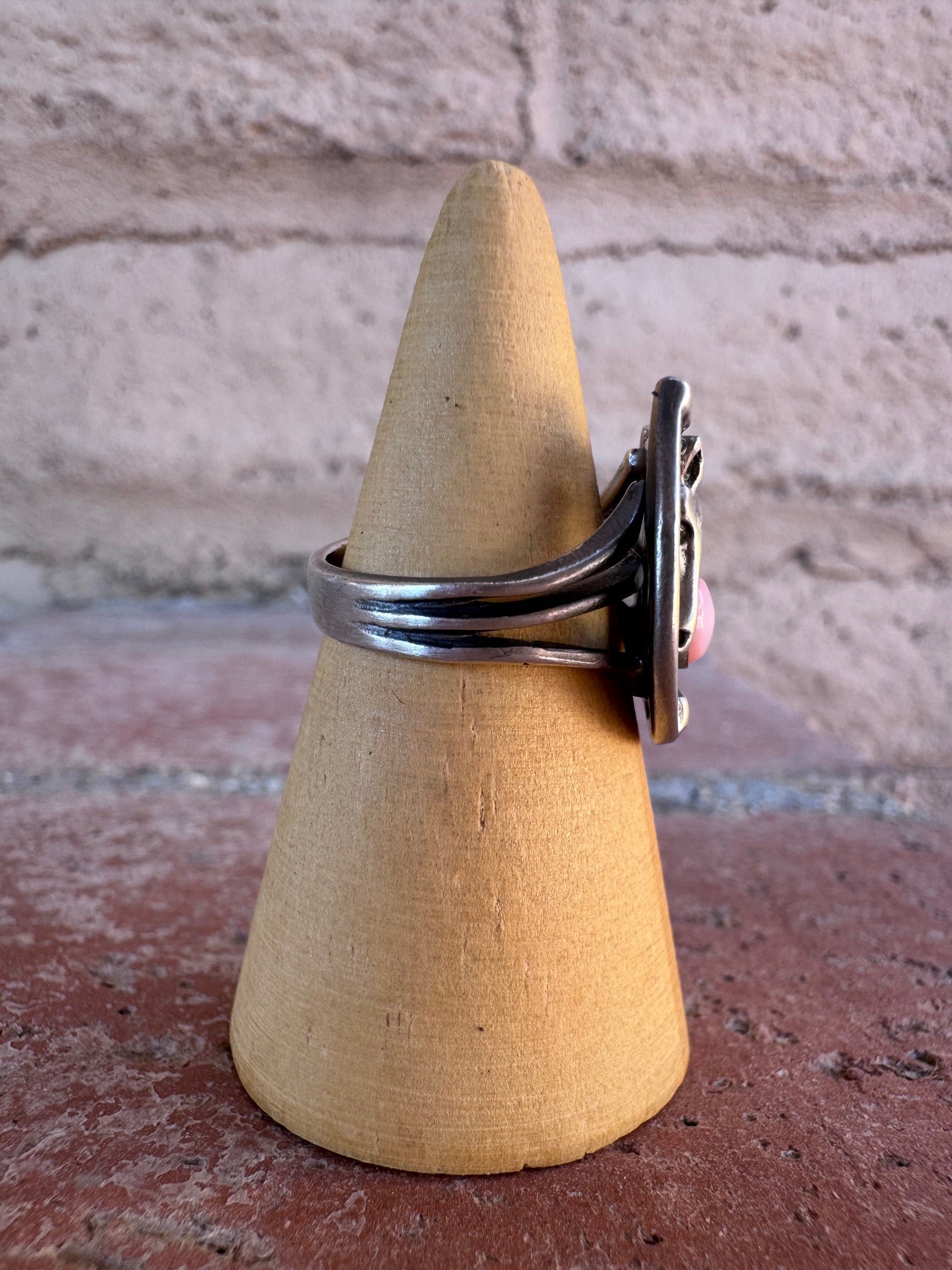 Handcrafted Pink Conch Sterling Silver Horseshoe Ring