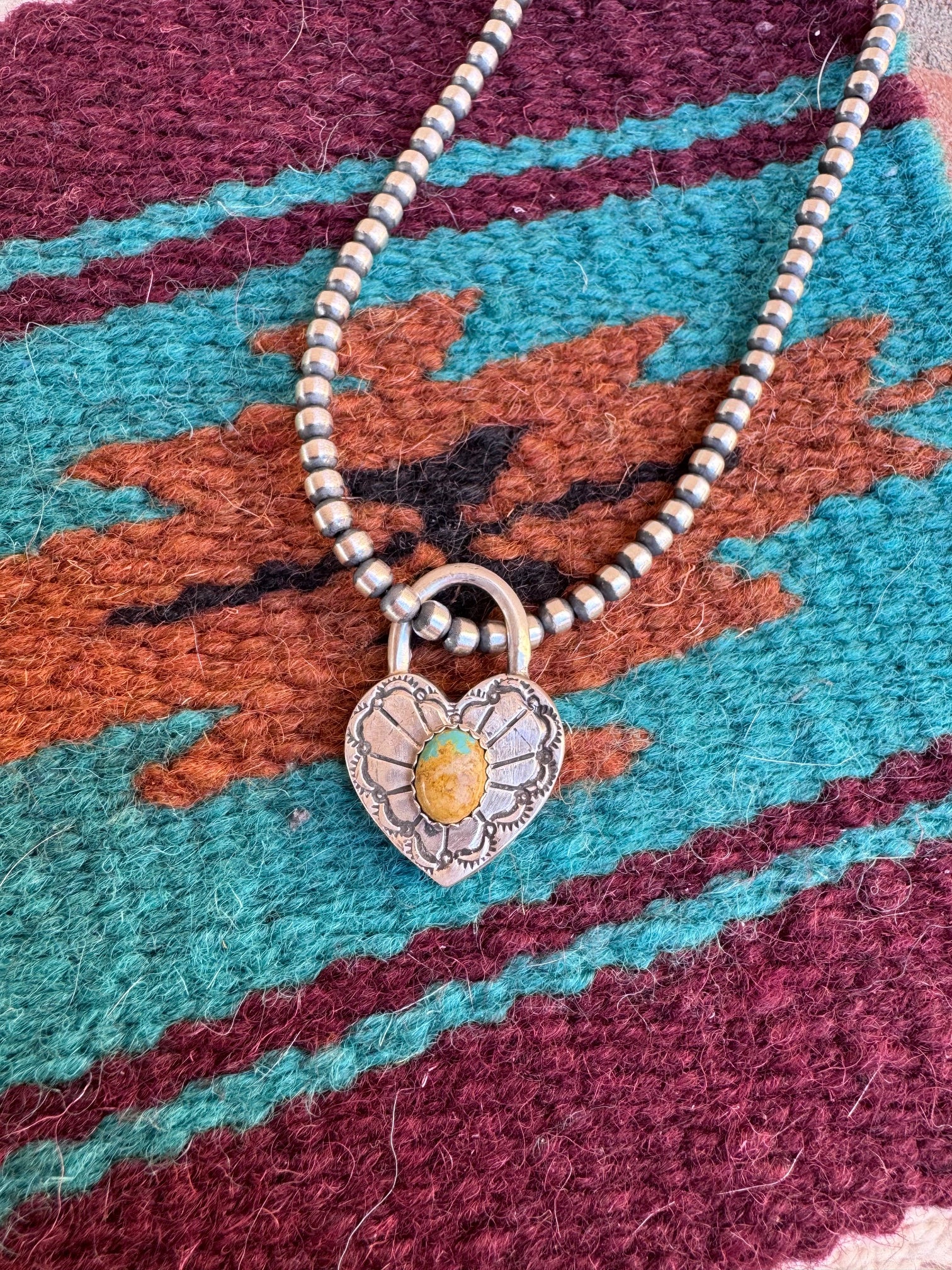 Handcrafted Ribbon Turquoise & Sterling Silver Heart Locket Pendant by Russell Sam