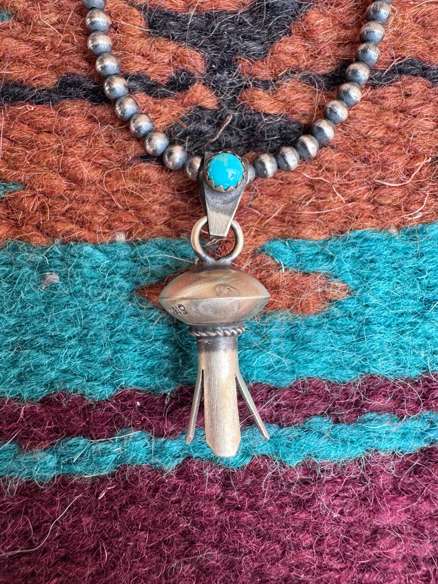 Handcrafted Sterling Silver & Turquoise Blossom Pendant Signed