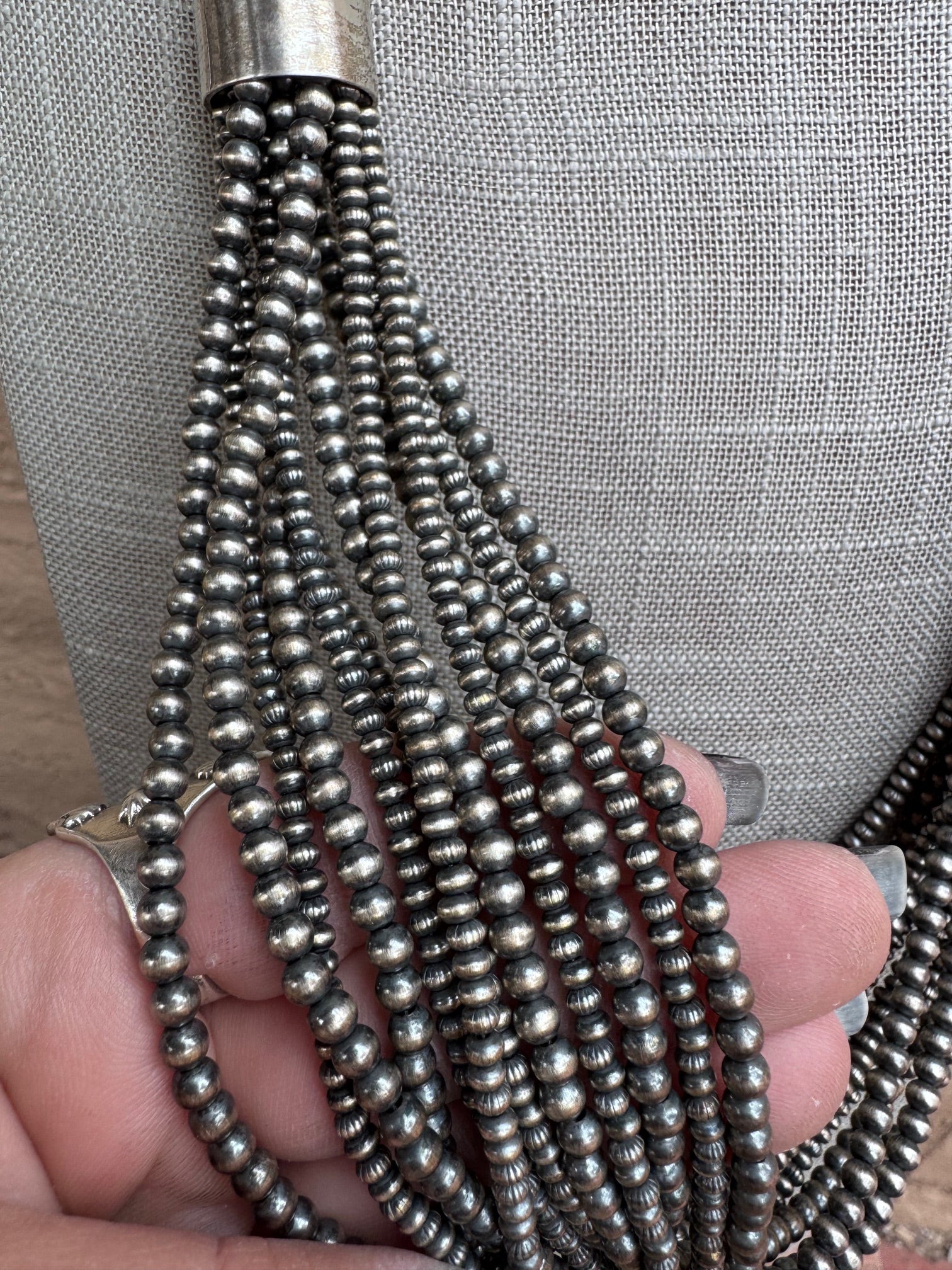 Handcrafted Sterling Silver Pearl 3mm-10mm 12 Strand Necklace 27"