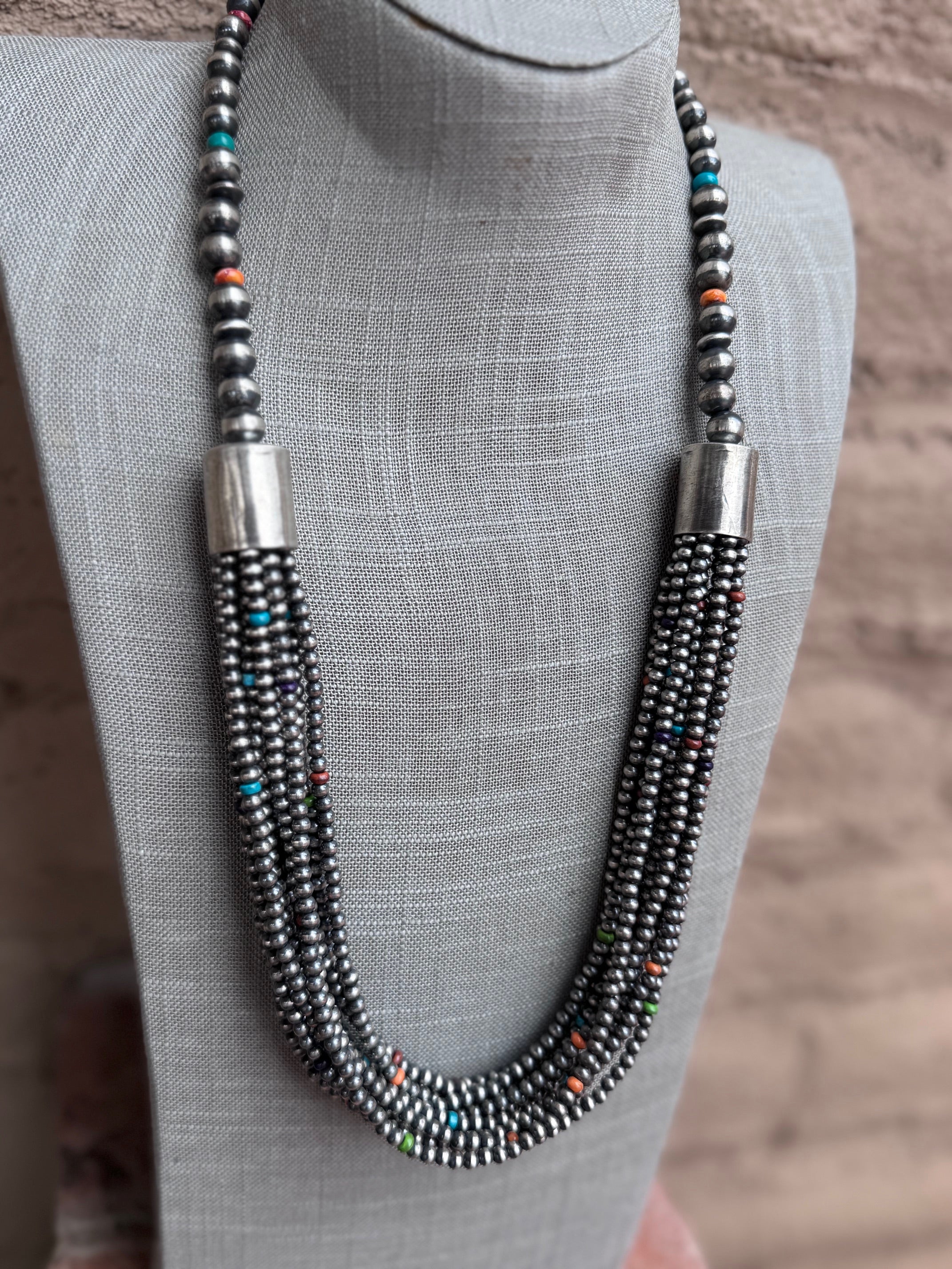 Handcrafted Pearl Multi Stone 3mm-10mm 12 Strand Necklace 28"