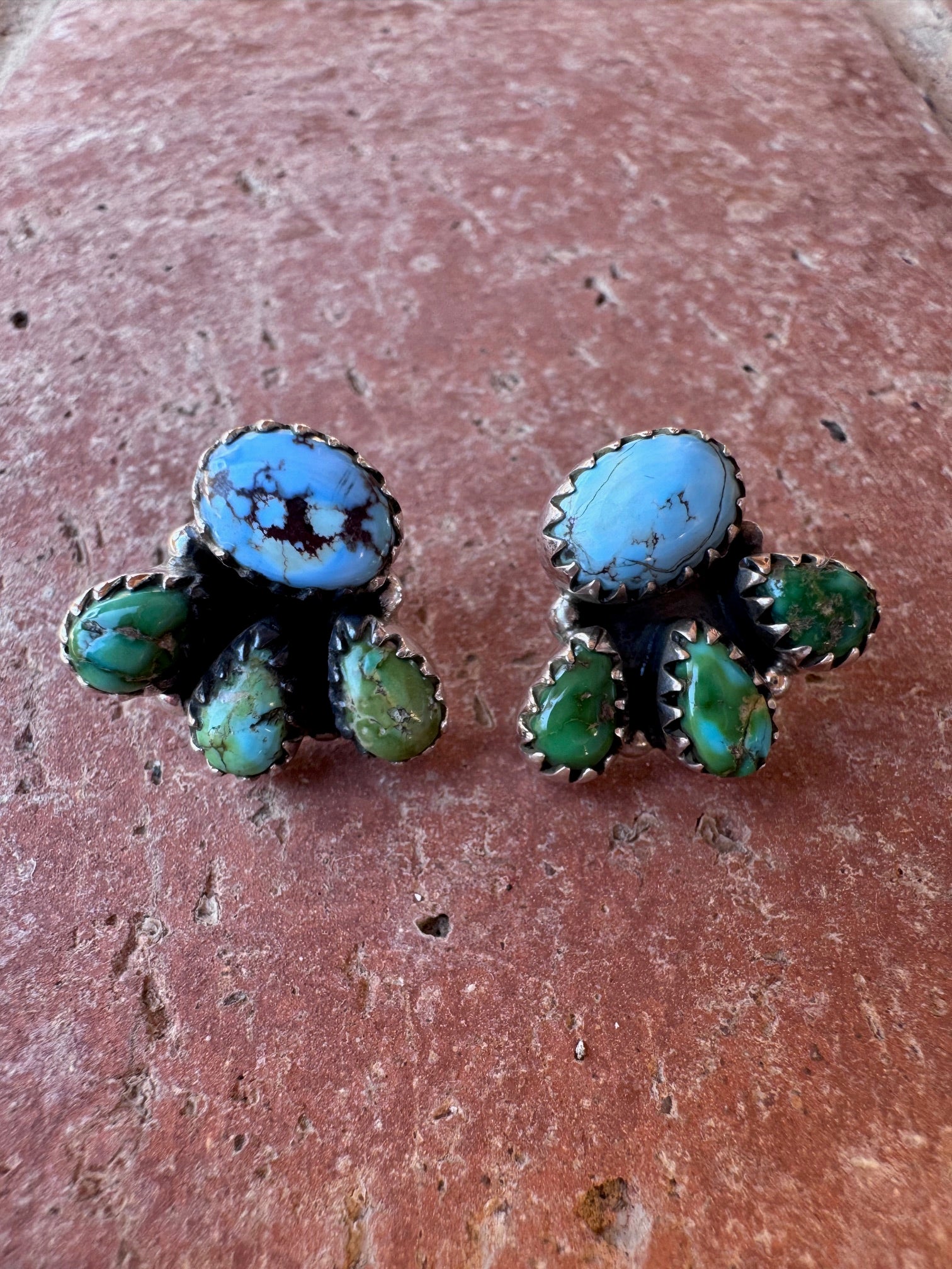 Nizhoni “The Backroads” Golden Hills, Sonoran Mountain Turquoise & Sterling Silver 4 Stone Earrings Handmade