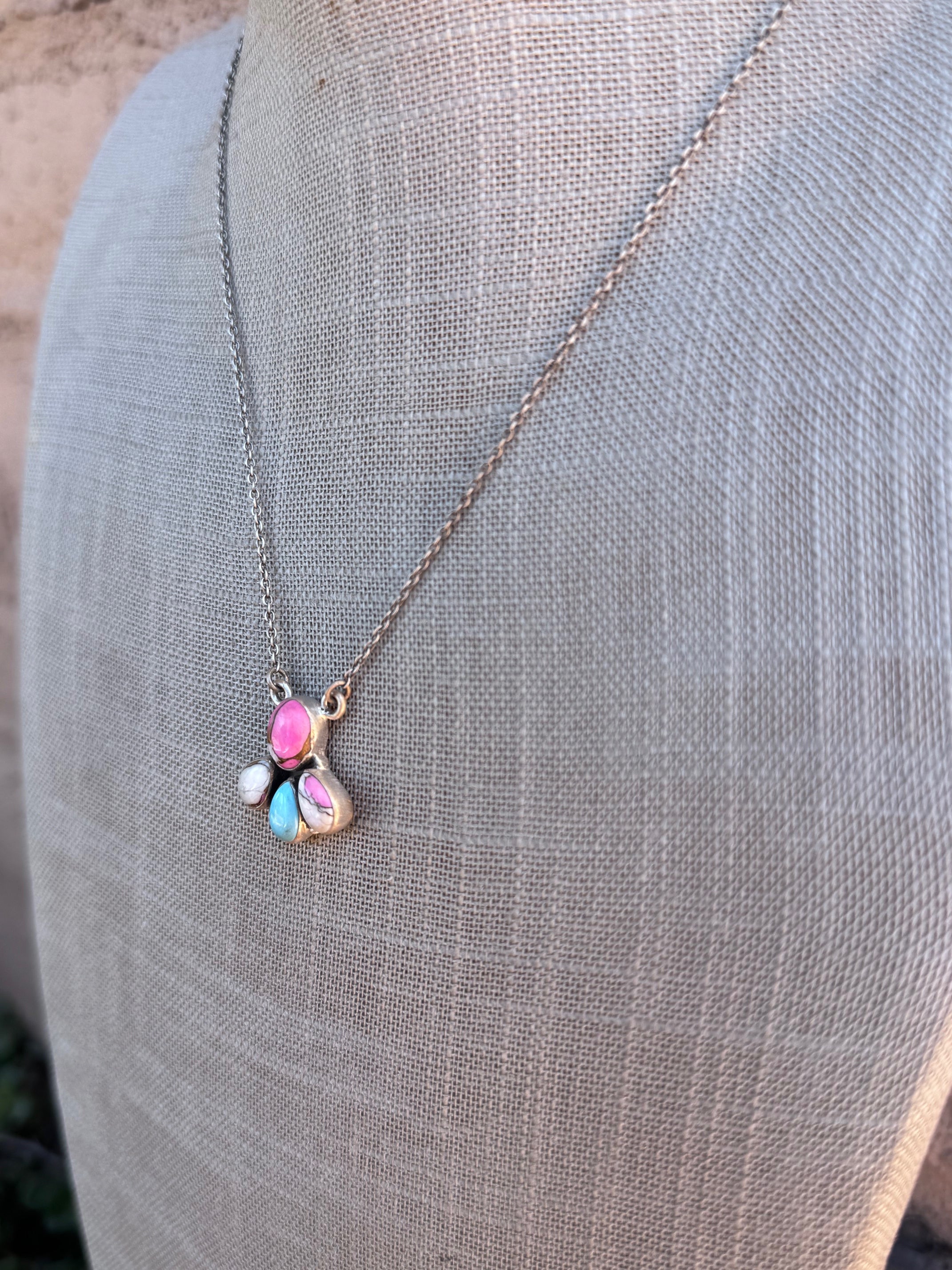 Handmade Sterling Silver Cotton Candy Necklace with Signed Nizhoni
