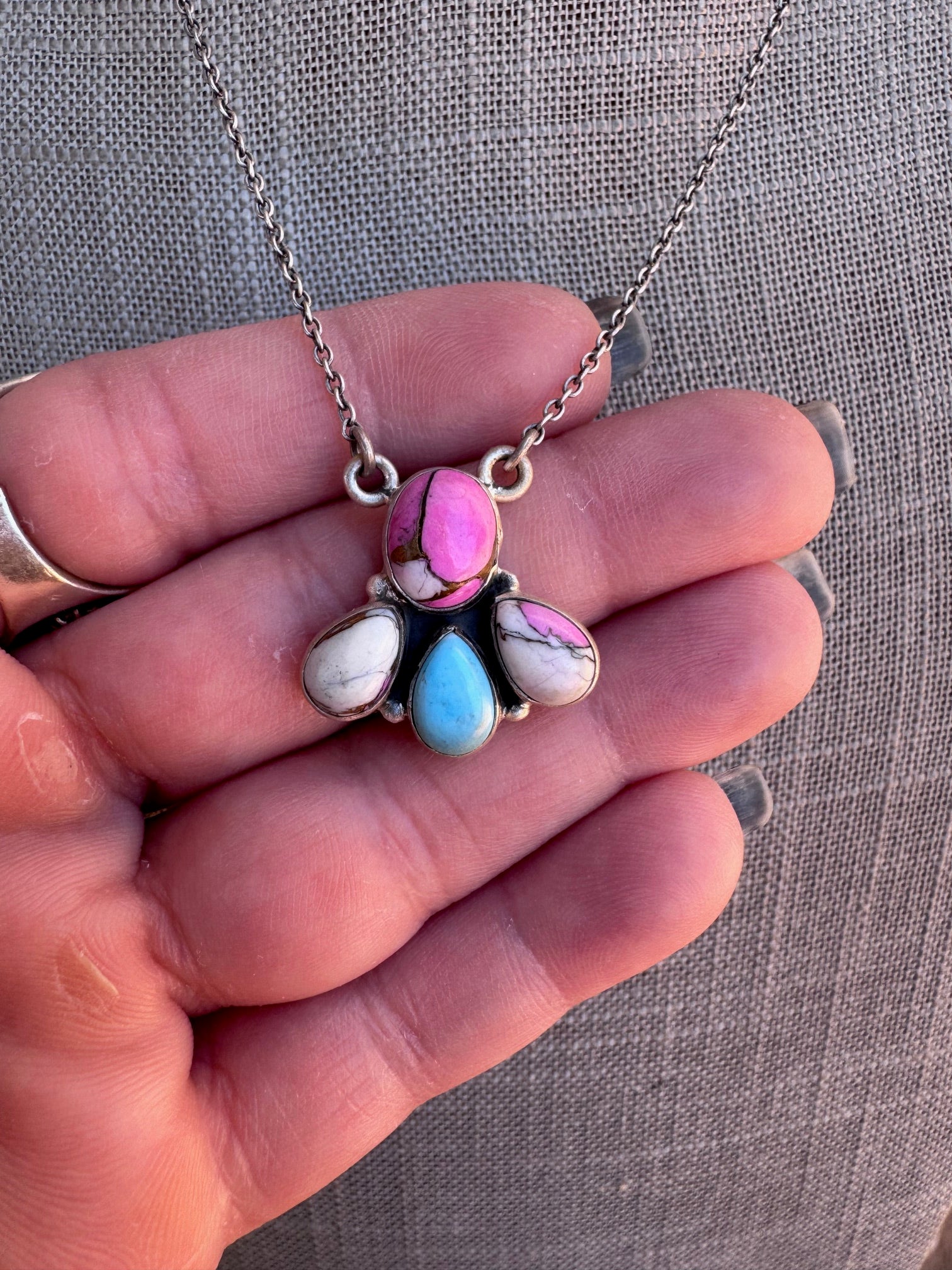 Handmade Sterling Silver Cotton Candy Necklace with Signed Nizhoni