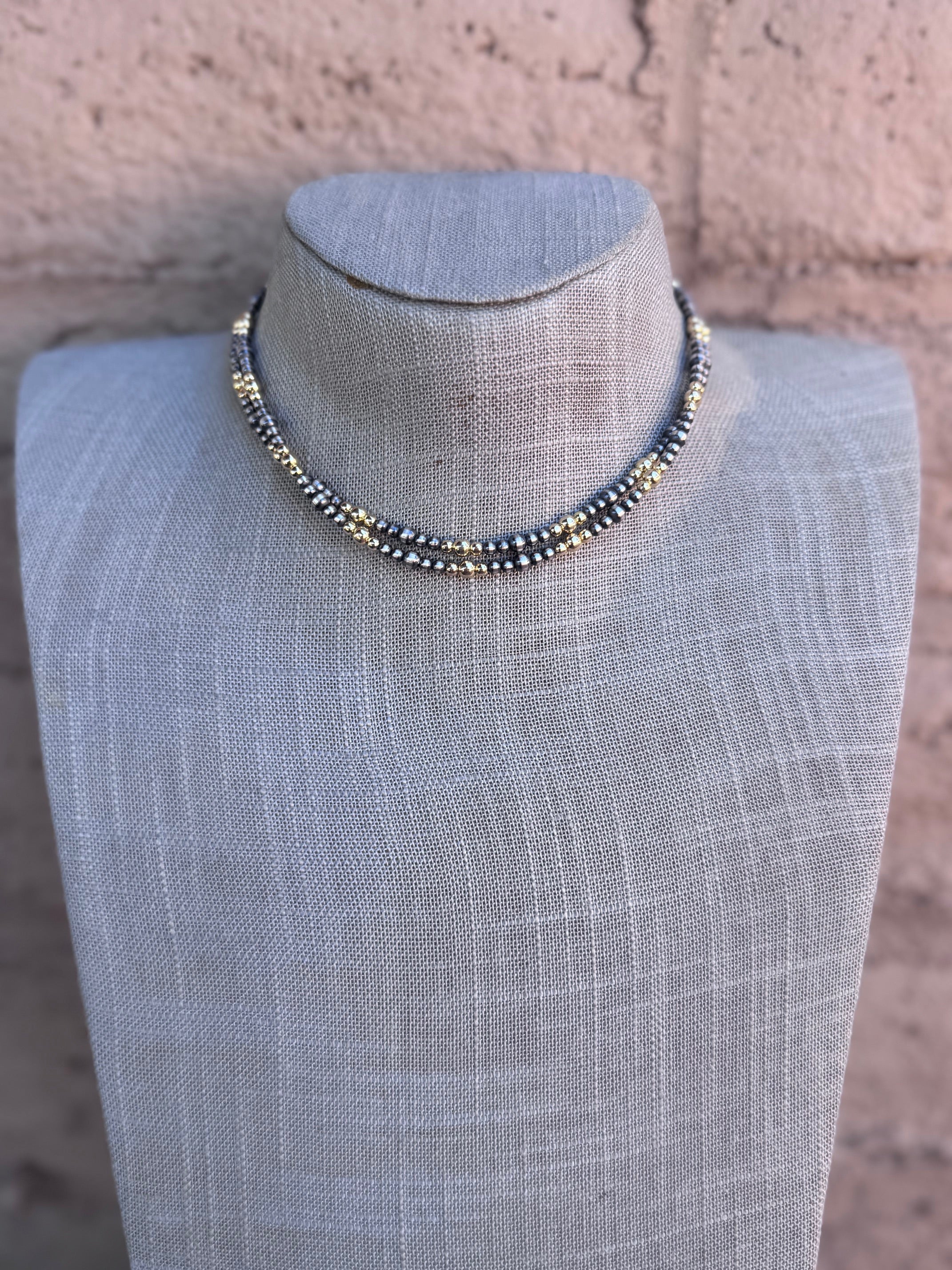 Handcrafted Sterling Silver & Gold Overlay Beaded Necklace 14"