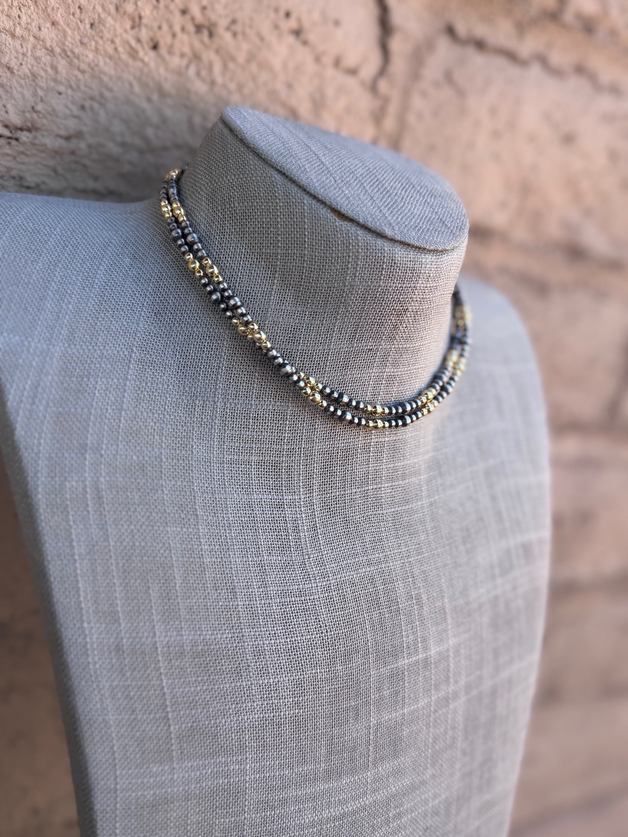 Handcrafted Sterling Silver & Gold Overlay Beaded Necklace 14"