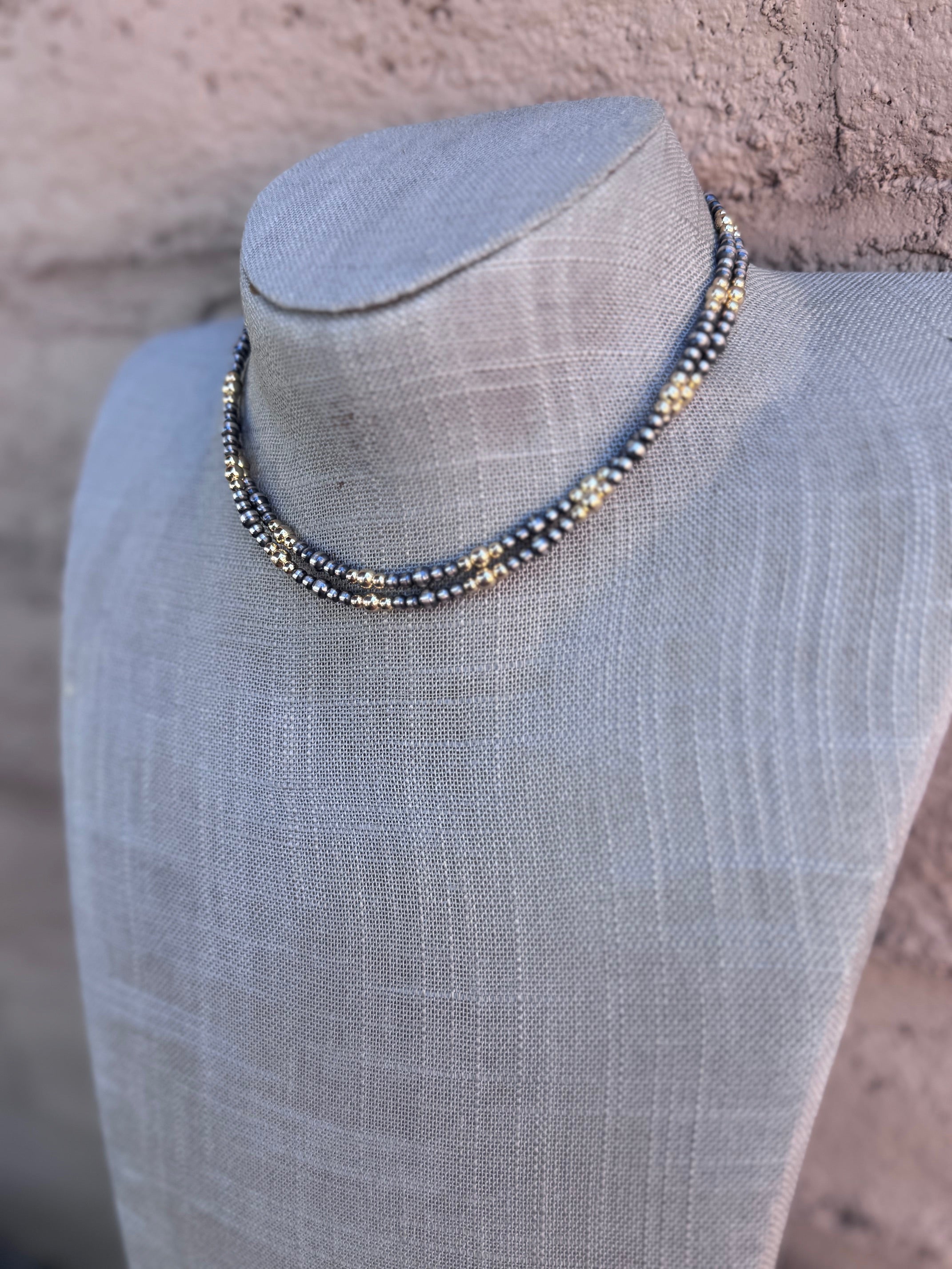 Handcrafted Sterling Silver & Gold Overlay Beaded Necklace 14"