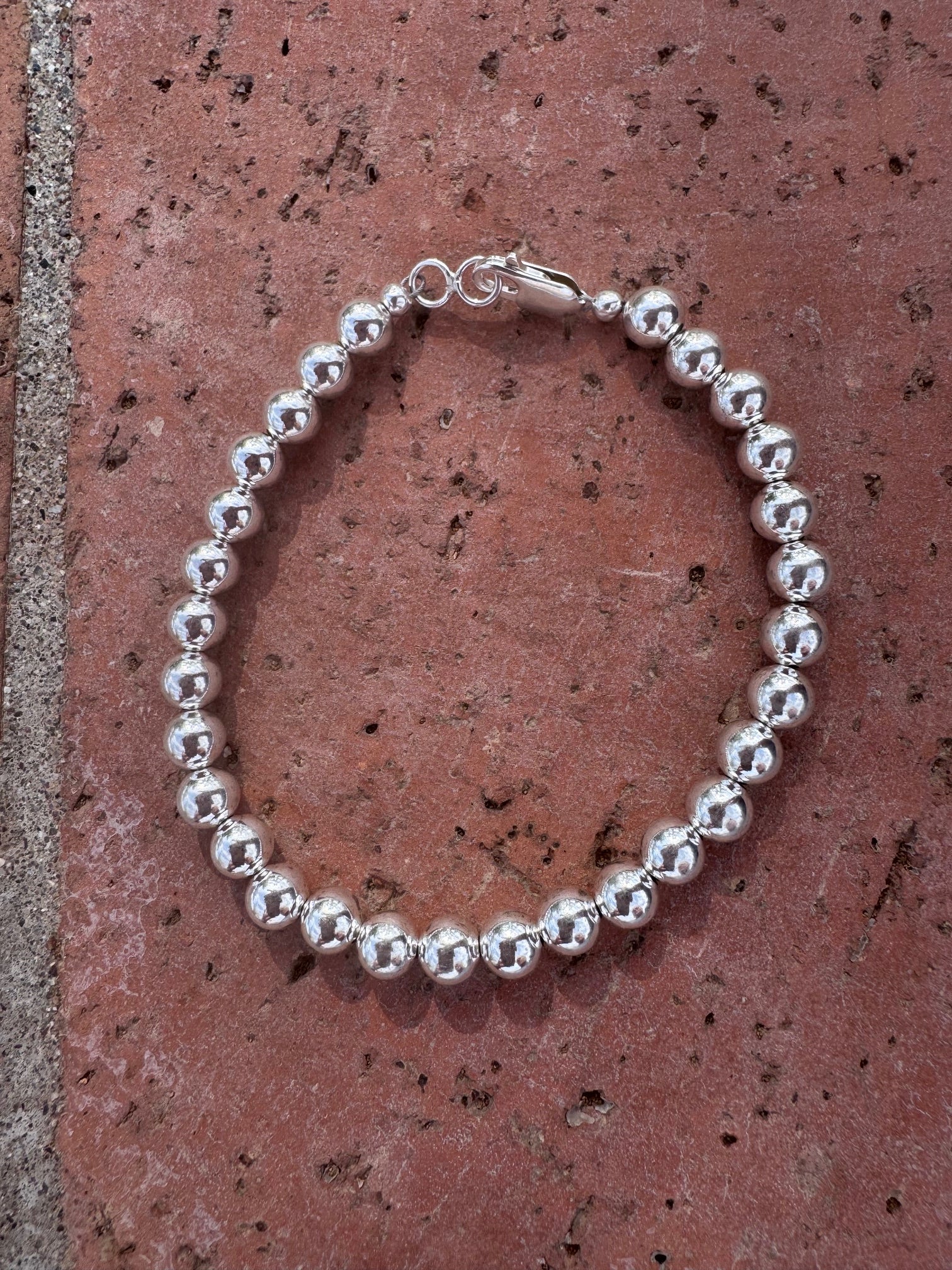 Handcrafted Sterling Silver Elegant Pearl Style 6mm Beaded Bracelet 7.5"