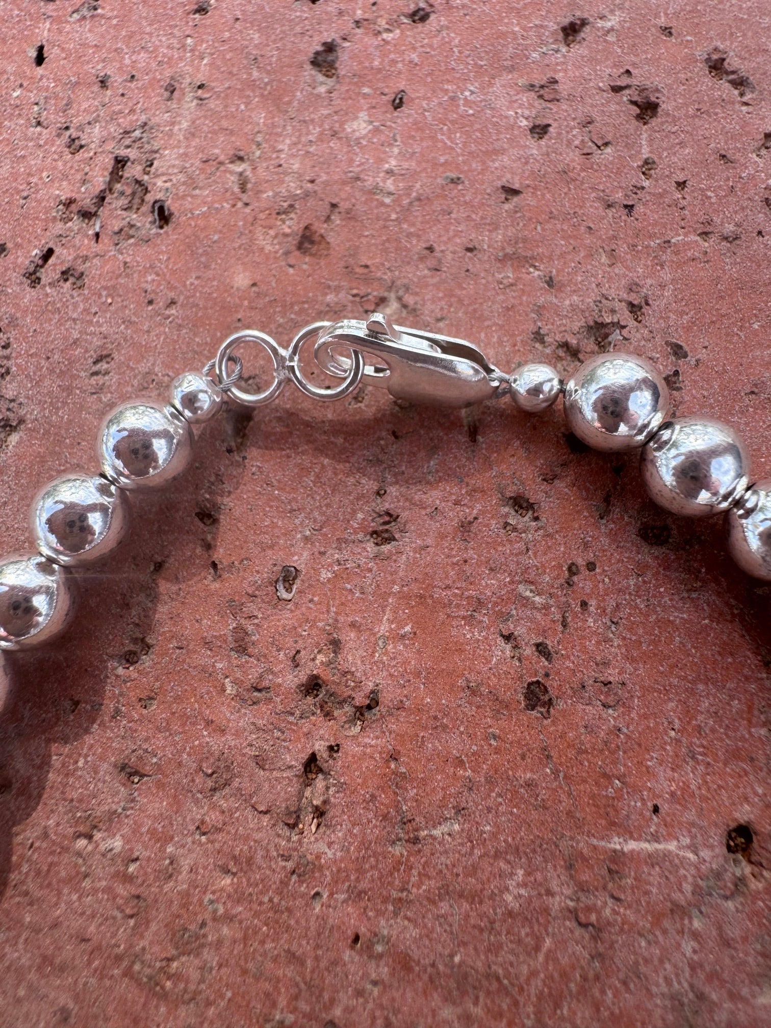 Handcrafted Sterling Silver Elegant Pearl Style 6mm Beaded Bracelet 7.5"