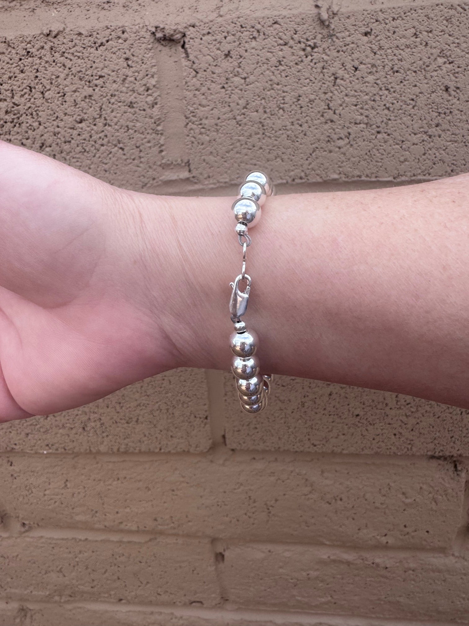 Handcrafted Sterling Silver Elegant Pearl Style 8mm Beaded Bracelet 7.5"