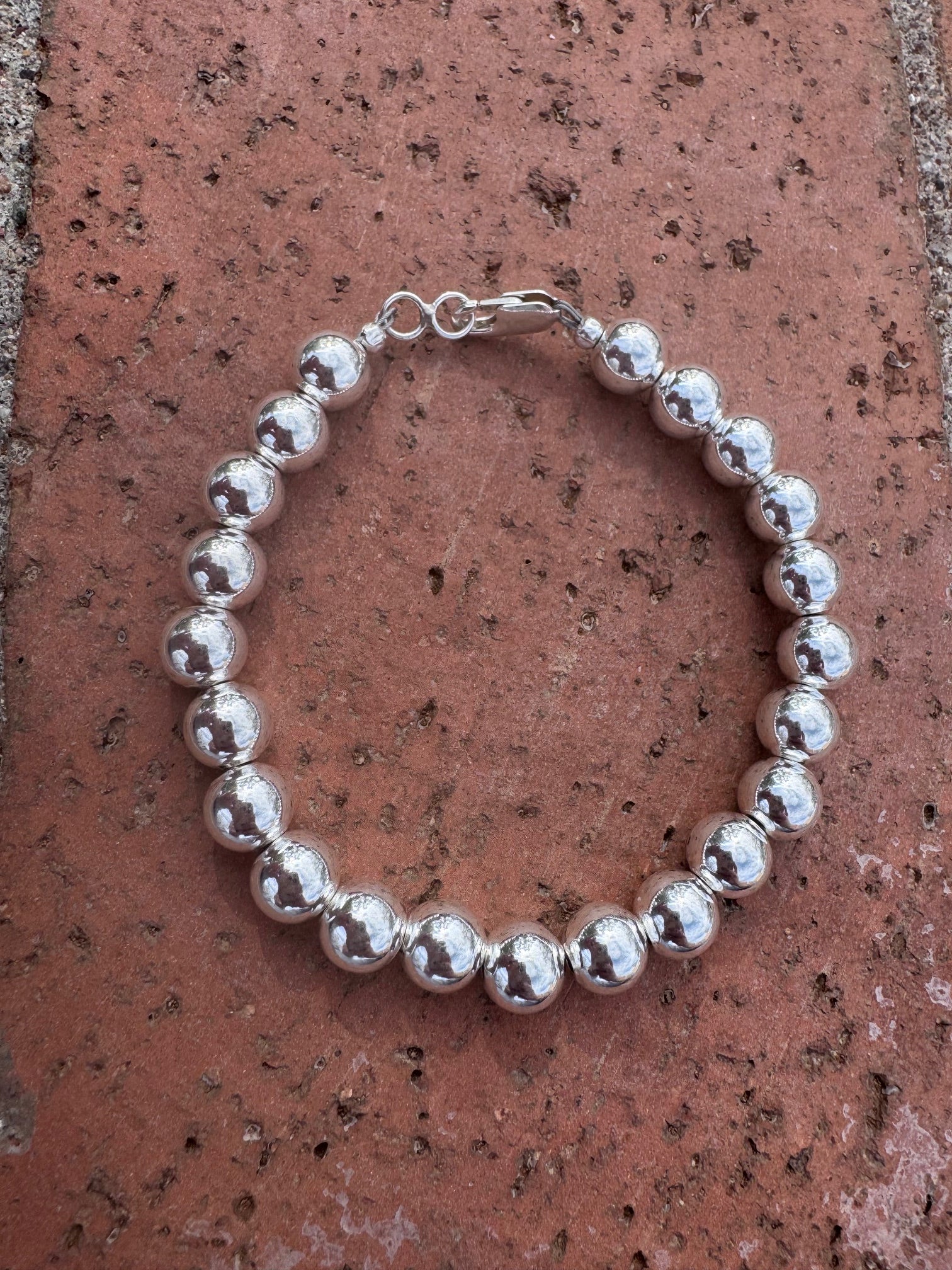 Handcrafted Sterling Silver Elegant Pearl Style 8mm Beaded Bracelet 7.5"