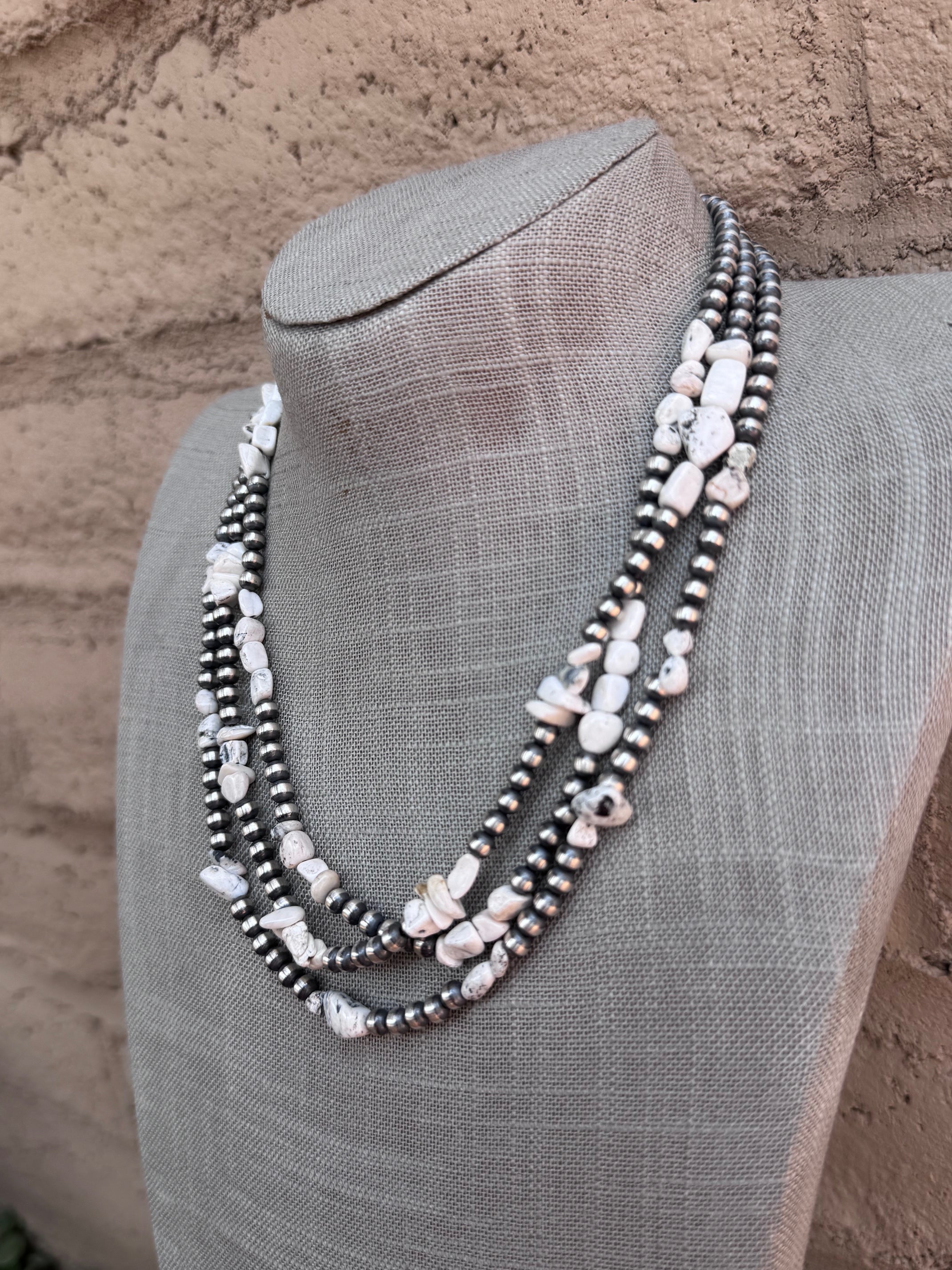 Handcrafted Sterling Silver & White Buffalo 5mm Beaded Necklace