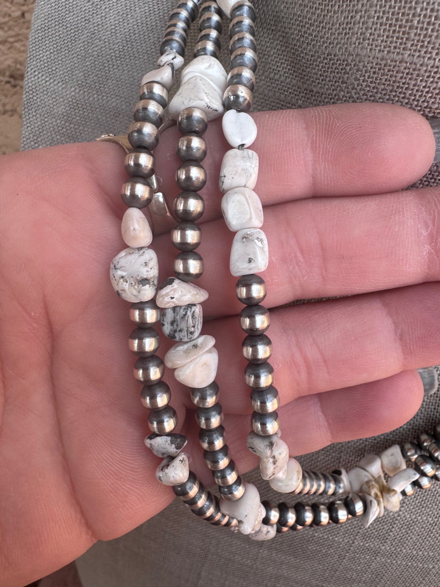 Handcrafted Sterling Silver & White Buffalo 5mm Beaded Necklace