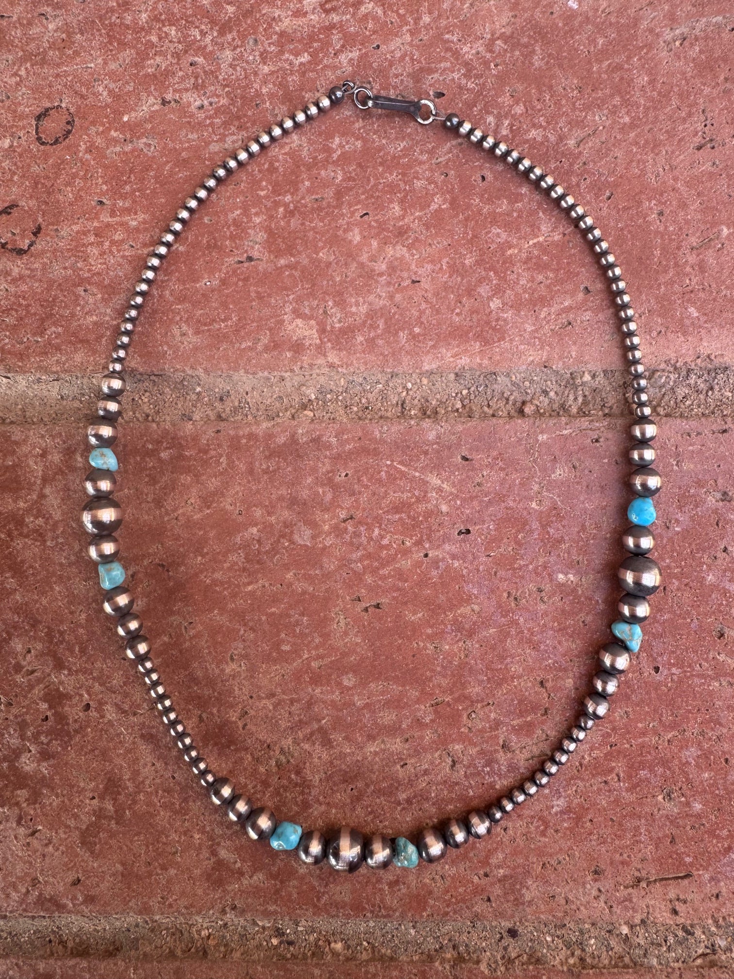 Handcrafted Sterling Silver & Kingman Turquoise 3-8mm Beaded Necklace