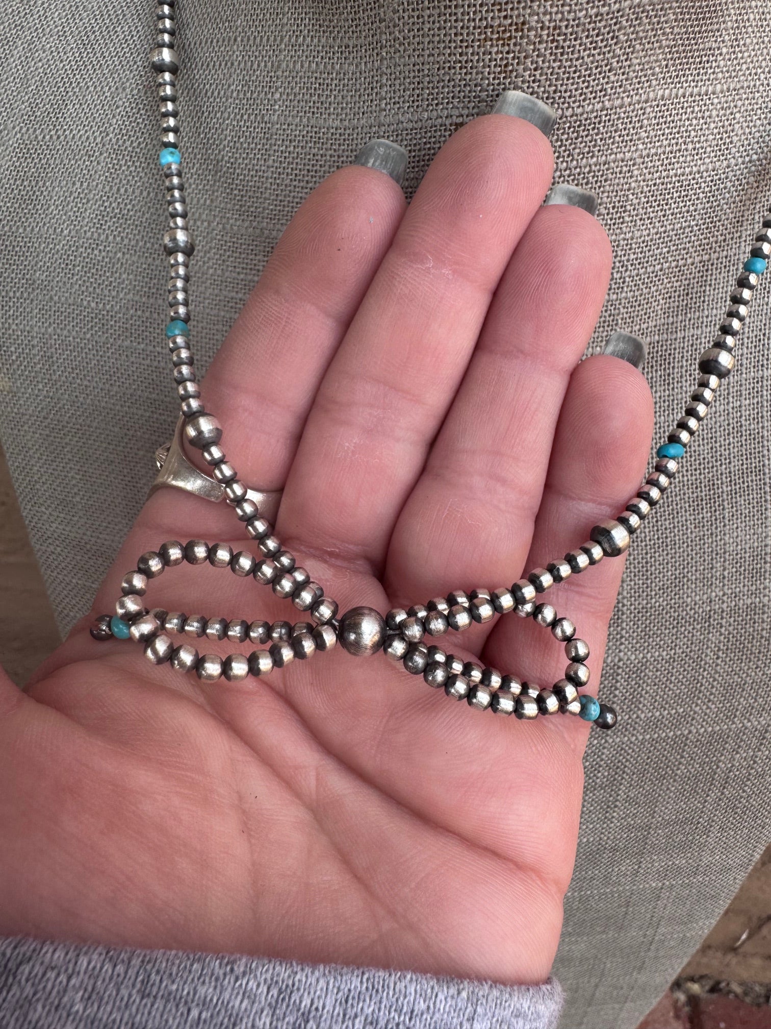 Handcrafted Sterling Silver & Turquoise Pearl 3-8mm Beaded Bow Tie Necklace 18"