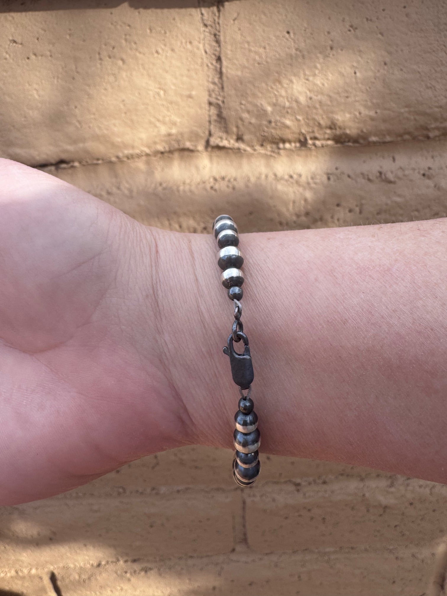 Handcrafted Sterling Silver 5-6mm Beaded Bracelet 7"