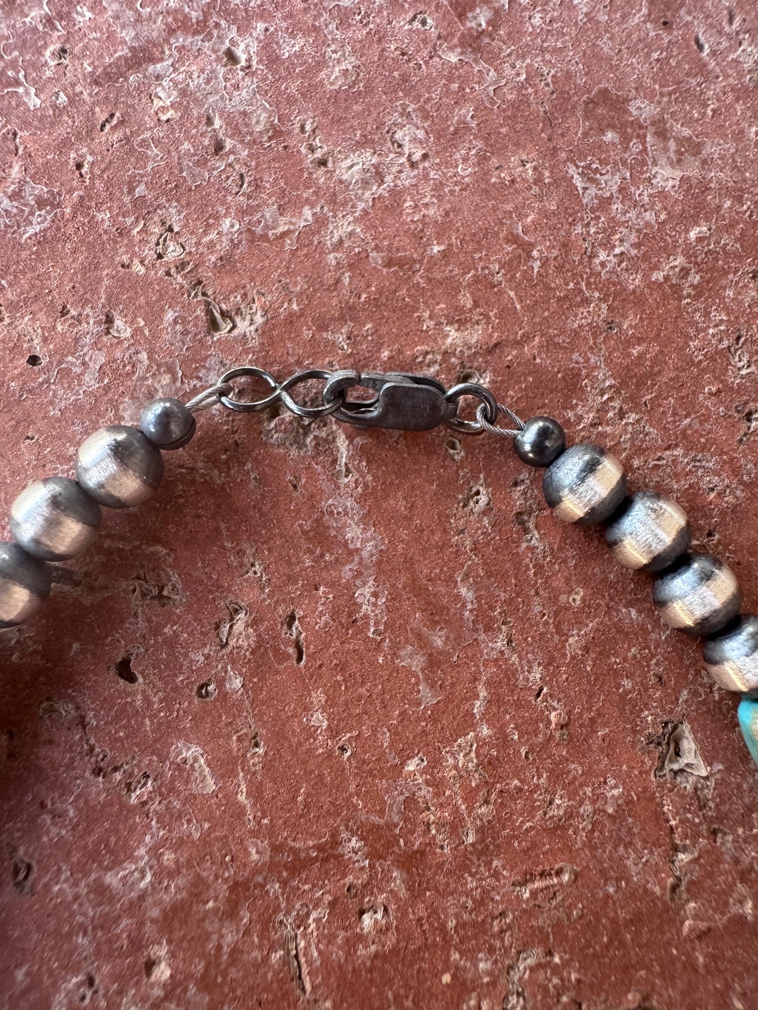 Handcrafted Sterling Silver and Turquoise 5mm Beaded Bracelet 7"