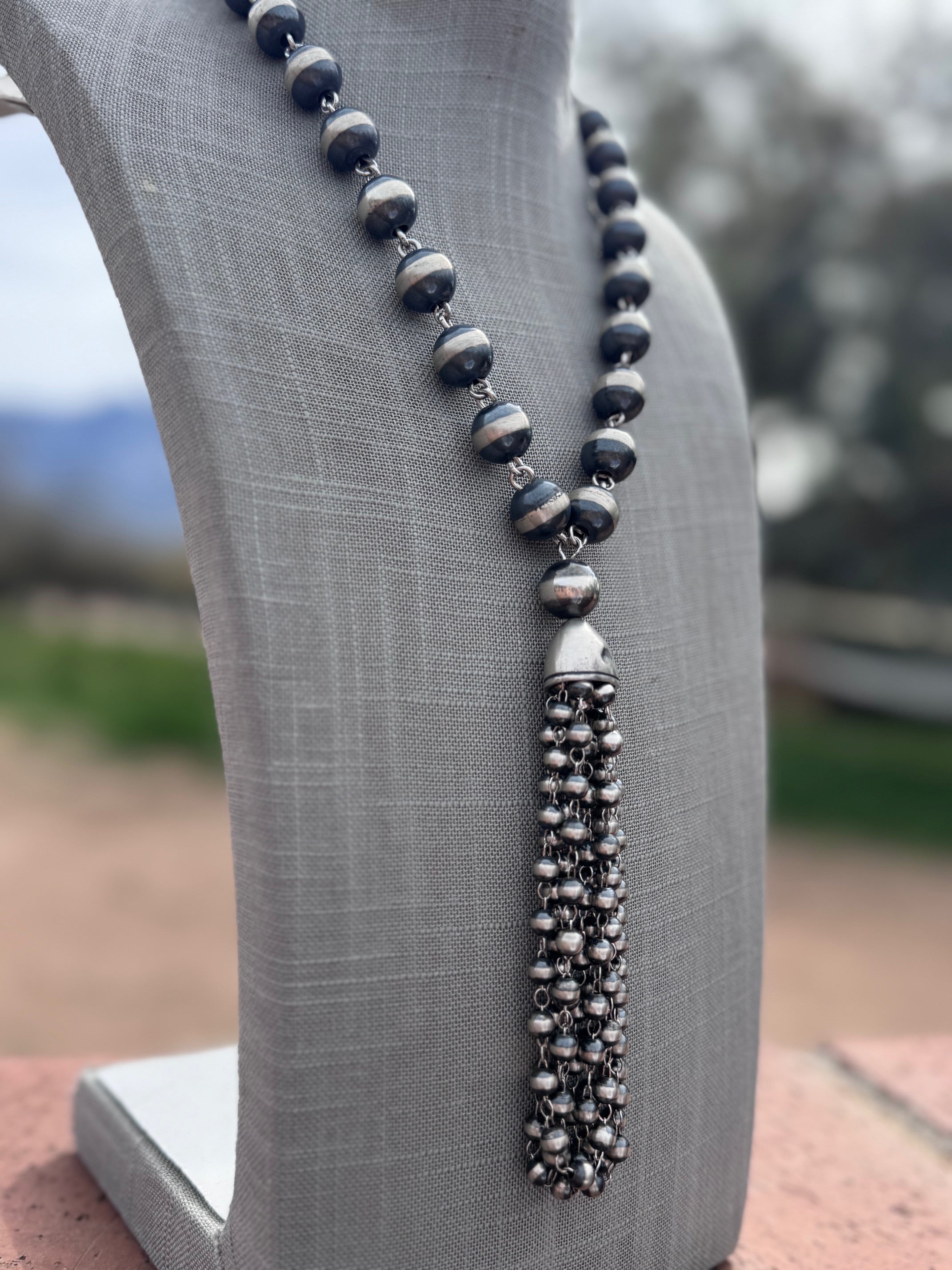 Handcrafted Sterling Silver Tassel 6-12mm Beaded Necklace