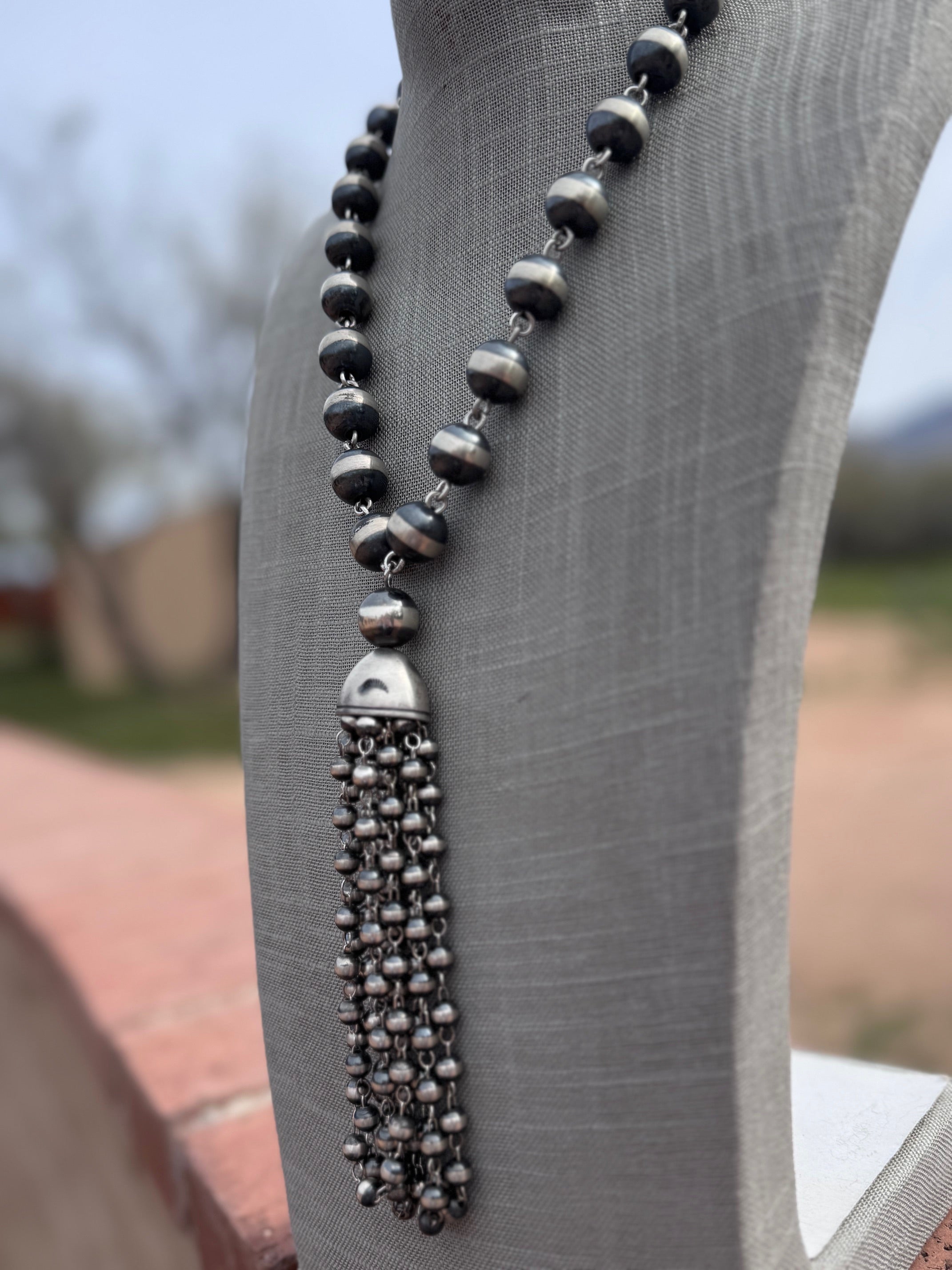 Handcrafted Sterling Silver Tassel 6-12mm Beaded Necklace