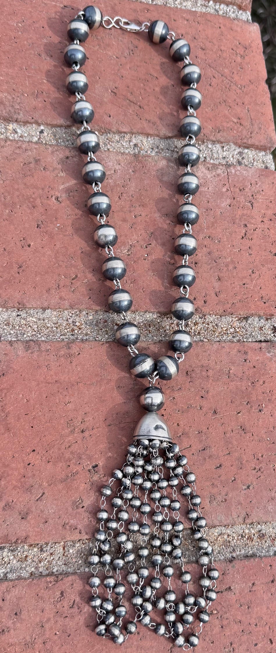 Handcrafted Sterling Silver Tassel 6-12mm Beaded Necklace