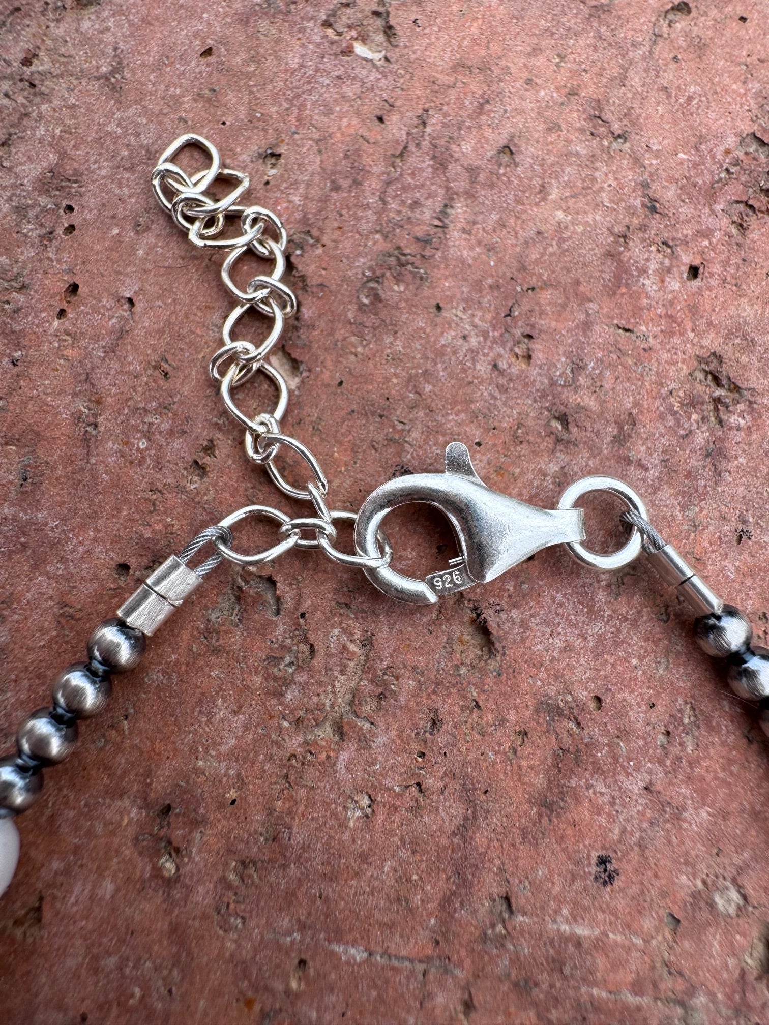 Handcrafted Mother of Pearl & Sterling Silver Pearl 3mm Beaded Bracelet 7.5"